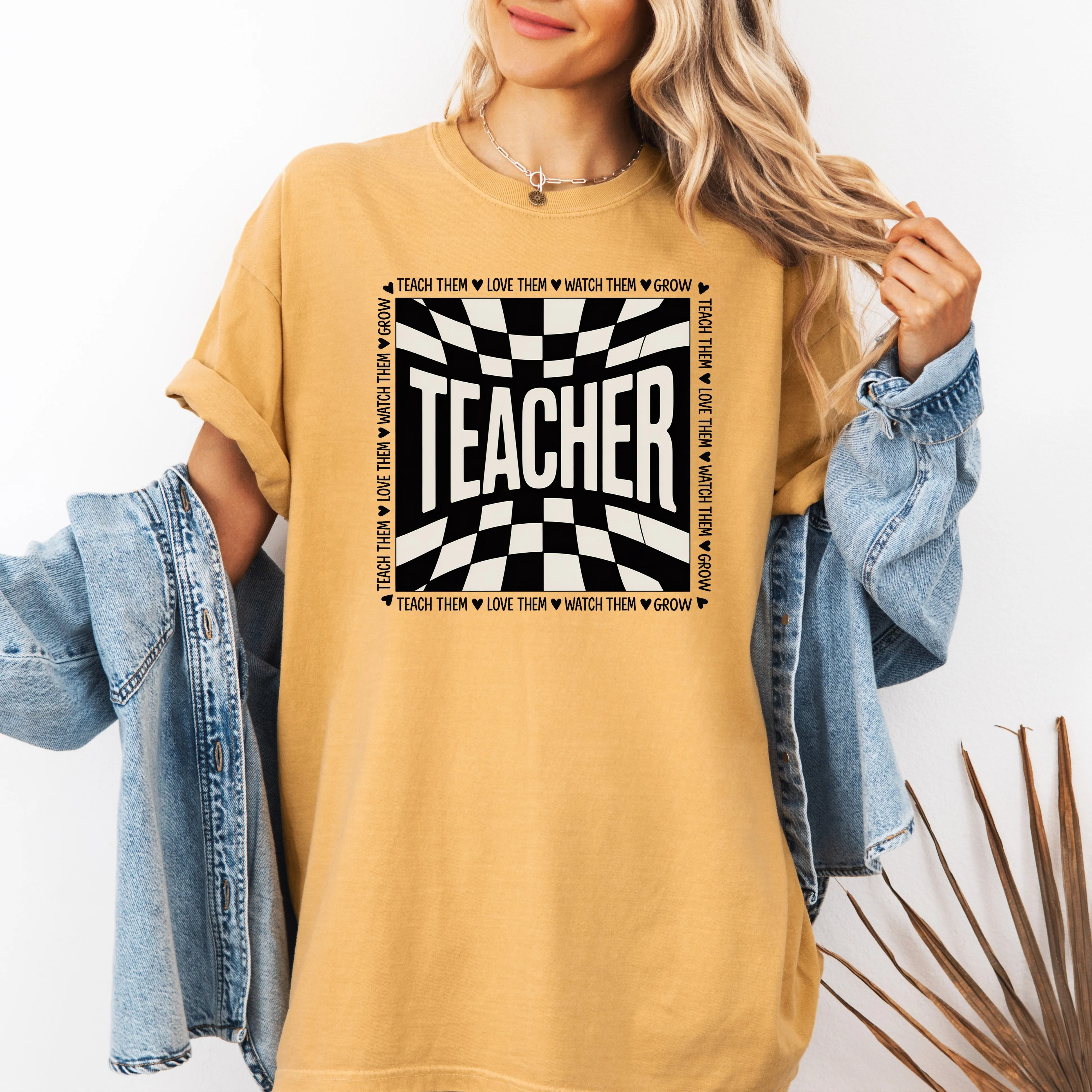 Teacher, Checkered, Back to School, First Day of School, Cute, Teacher Appreciation, Coquette, Comfort Colors T-Shirt sold by Refinery Number One product image thumbnail 4
