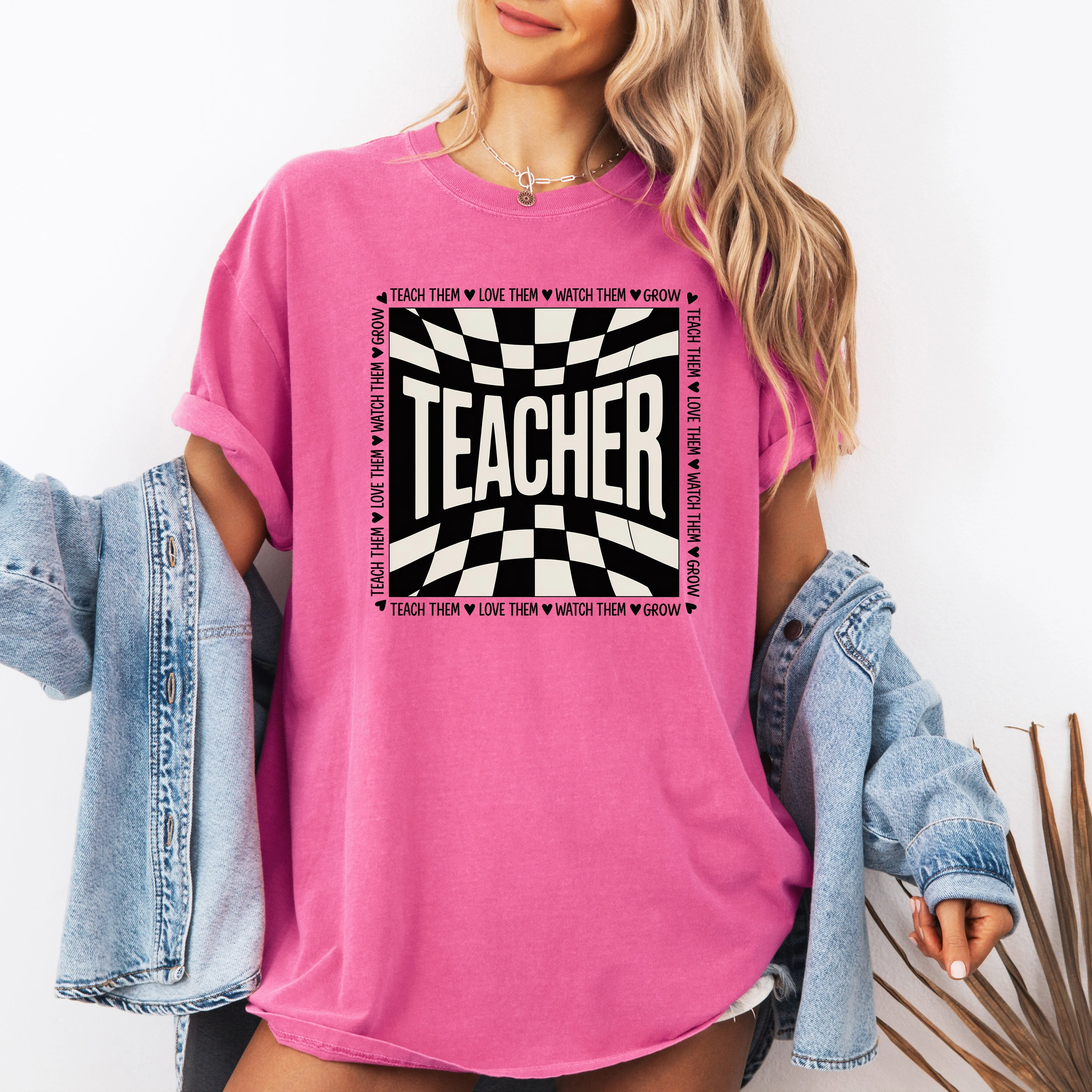 Teacher, Checkered, Back to School, First Day of School, Cute, Teacher Appreciation, Coquette, Comfort Colors T-Shirt sold by Refinery Number One product image thumbnail 3