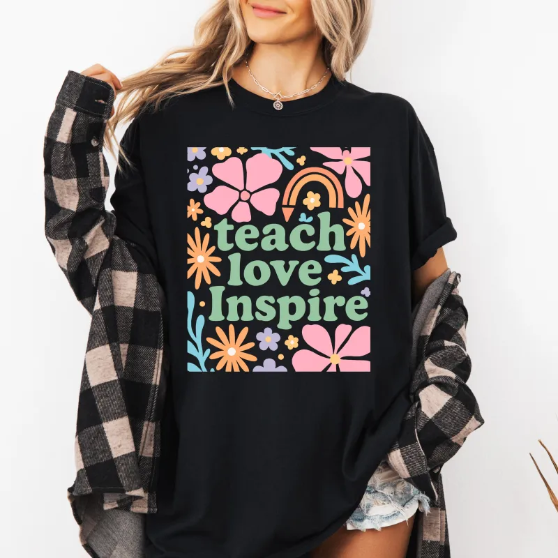 Teach Love Inspire, Boho, Back to School, First Day of School, Cute, Teacher Appreciation, Coquette, Comfort Colors T-Shirt sold by Refinery Number One