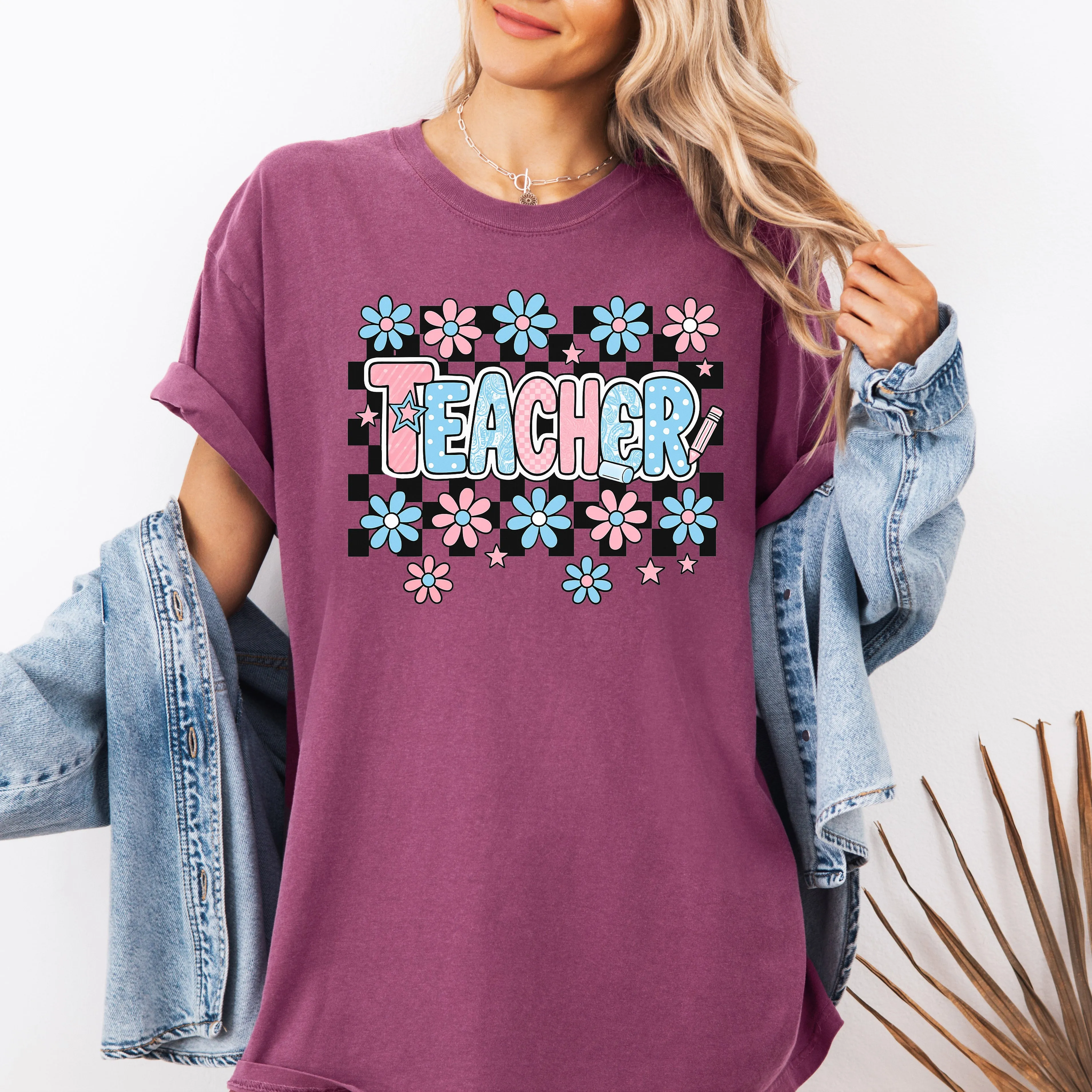 Teacher, Checkered, Retro, Floral, Back to School, First Day of School, Cute, Teacher Appreciation, Coquette, Comfort Colors T-Shirt sold by Refinery Number One product image thumbnail 5