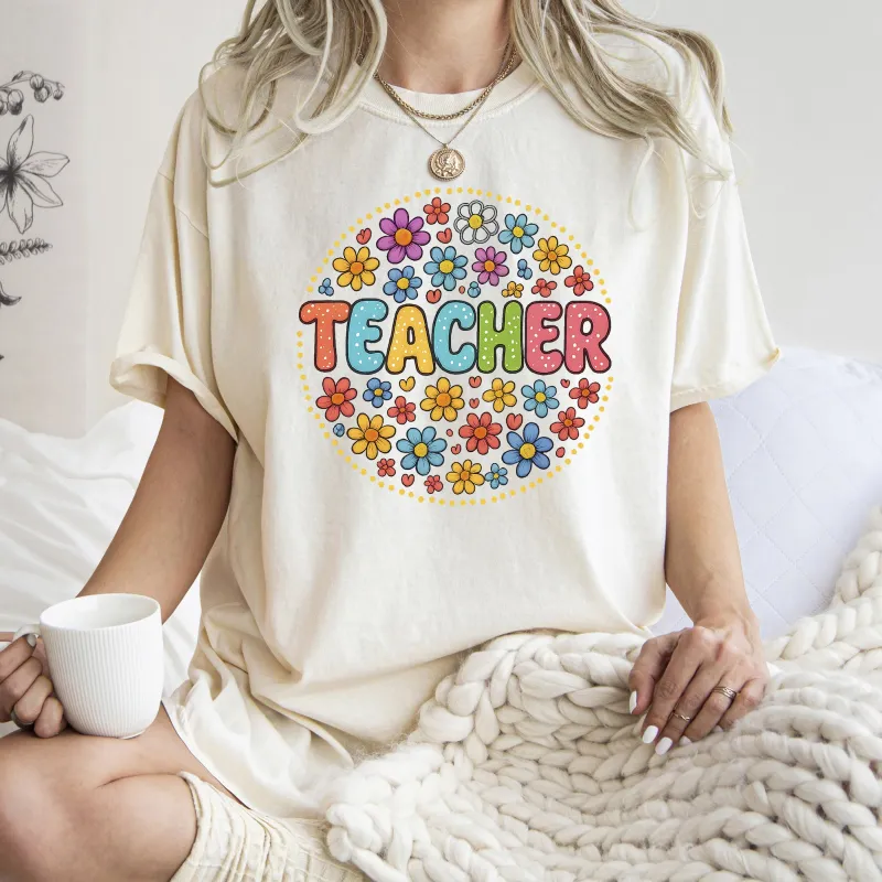 Teacher, Floral, Retro, Back to School, First Day of School, Cute, Teacher Appreciation, Coquette, Comfort Colors T-Shirt sold by Refinery Number One