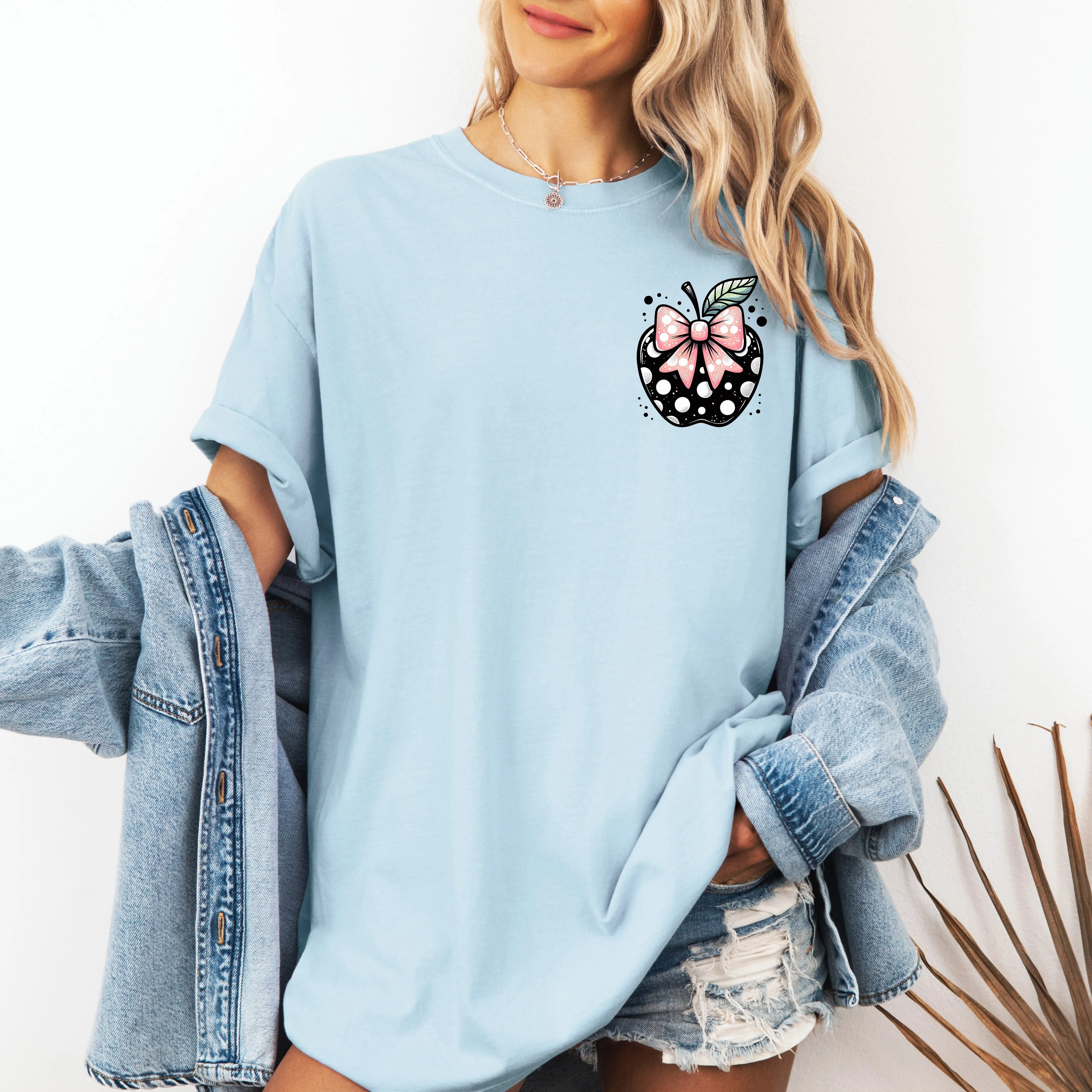 Apple, Bow, Pocket, Back to School, First Day of School, Cute, Teacher Appreciation, Coquette, Comfort Colors T-Shirt sold by Refinery Number One product image thumbnail 5