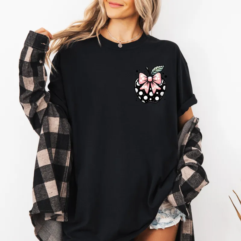 Apple, Bow, Pocket, Back to School, First Day of School, Cute, Teacher Appreciation, Coquette, Comfort Colors T-Shirt sold by Refinery Number One