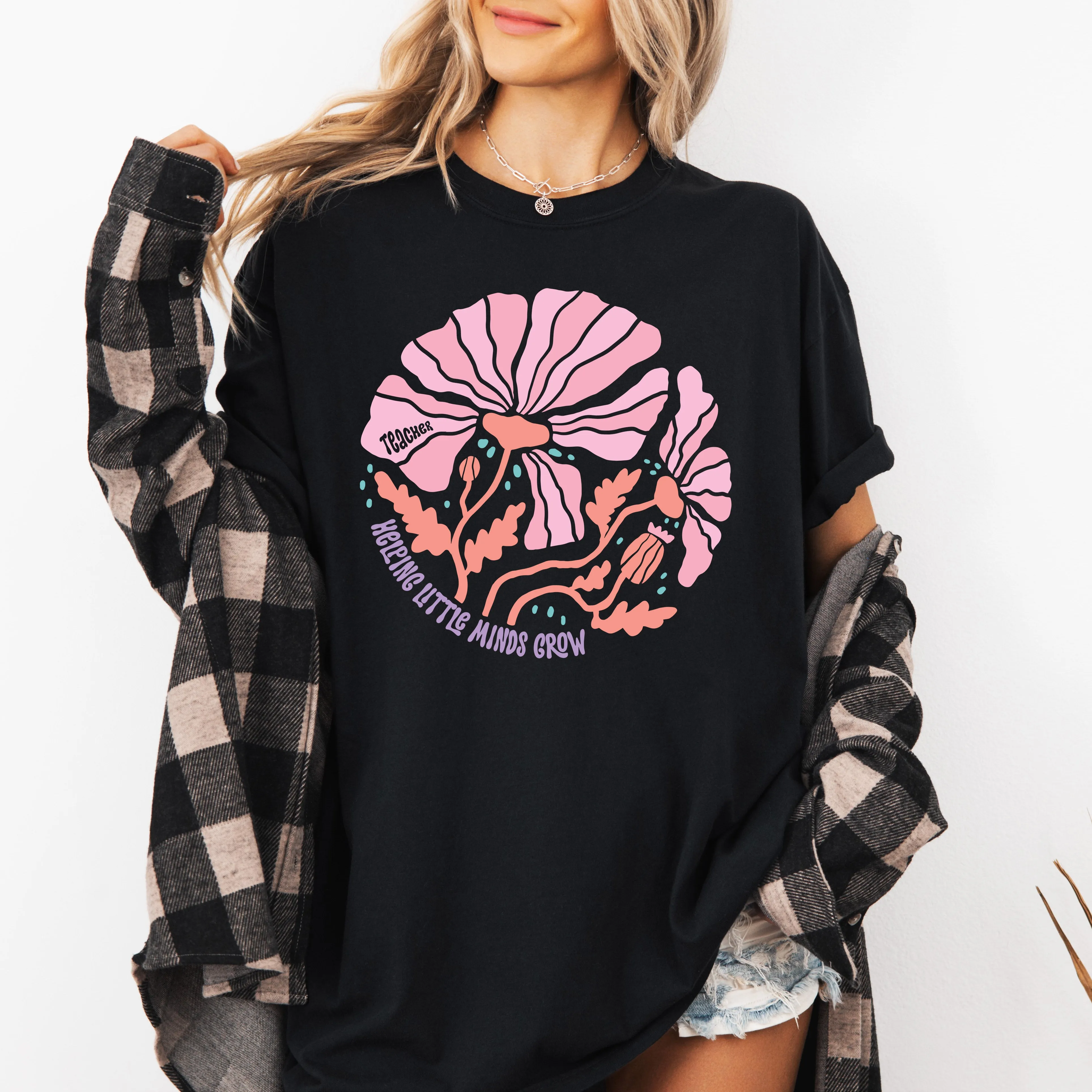 Helping Little Minds, Teacher, Boho, Floral, Back to School, First Day of School, Cute, Teacher Appreciation, Coquette, Comfort Colors T-Shirt sold by Refinery Number One product image thumbnail 3