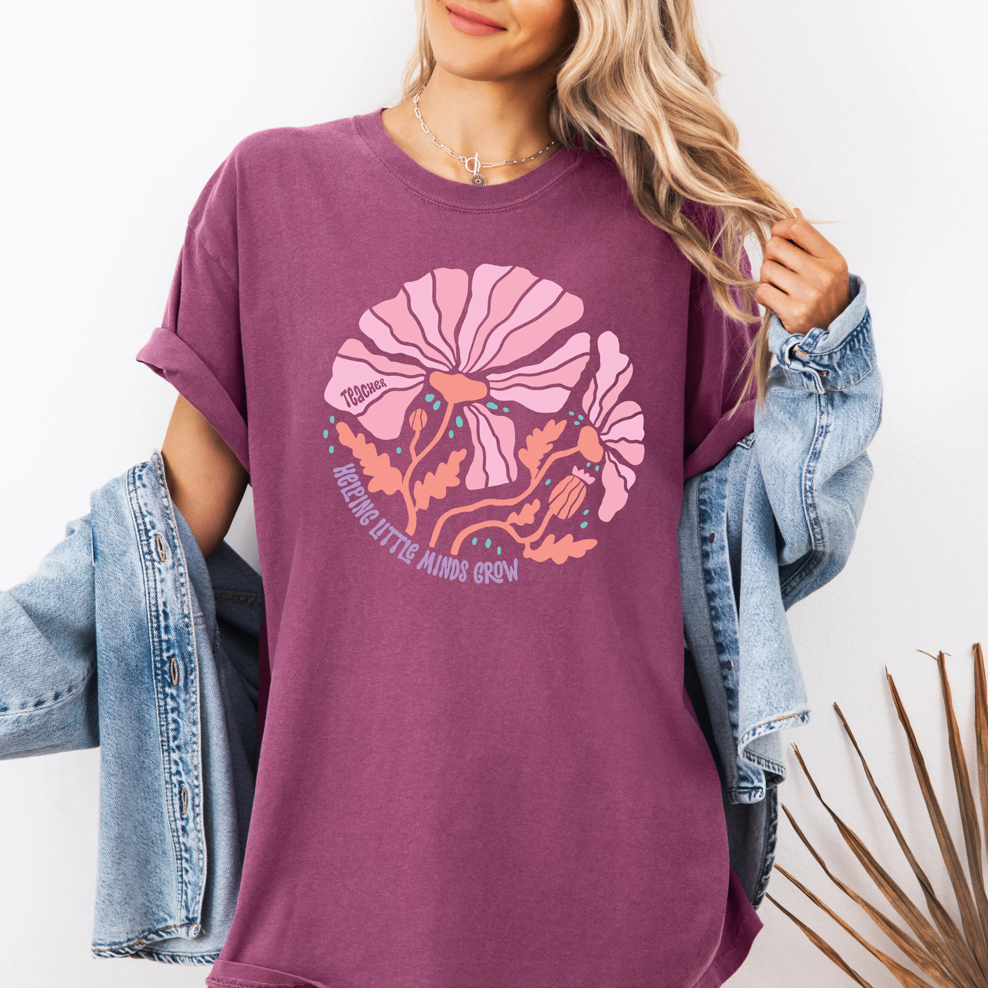 Helping Little Minds, Teacher, Boho, Floral, Back to School, First Day of School, Cute, Teacher Appreciation, Coquette, Comfort Colors T-Shirt sold by Refinery Number One product image thumbnail 2