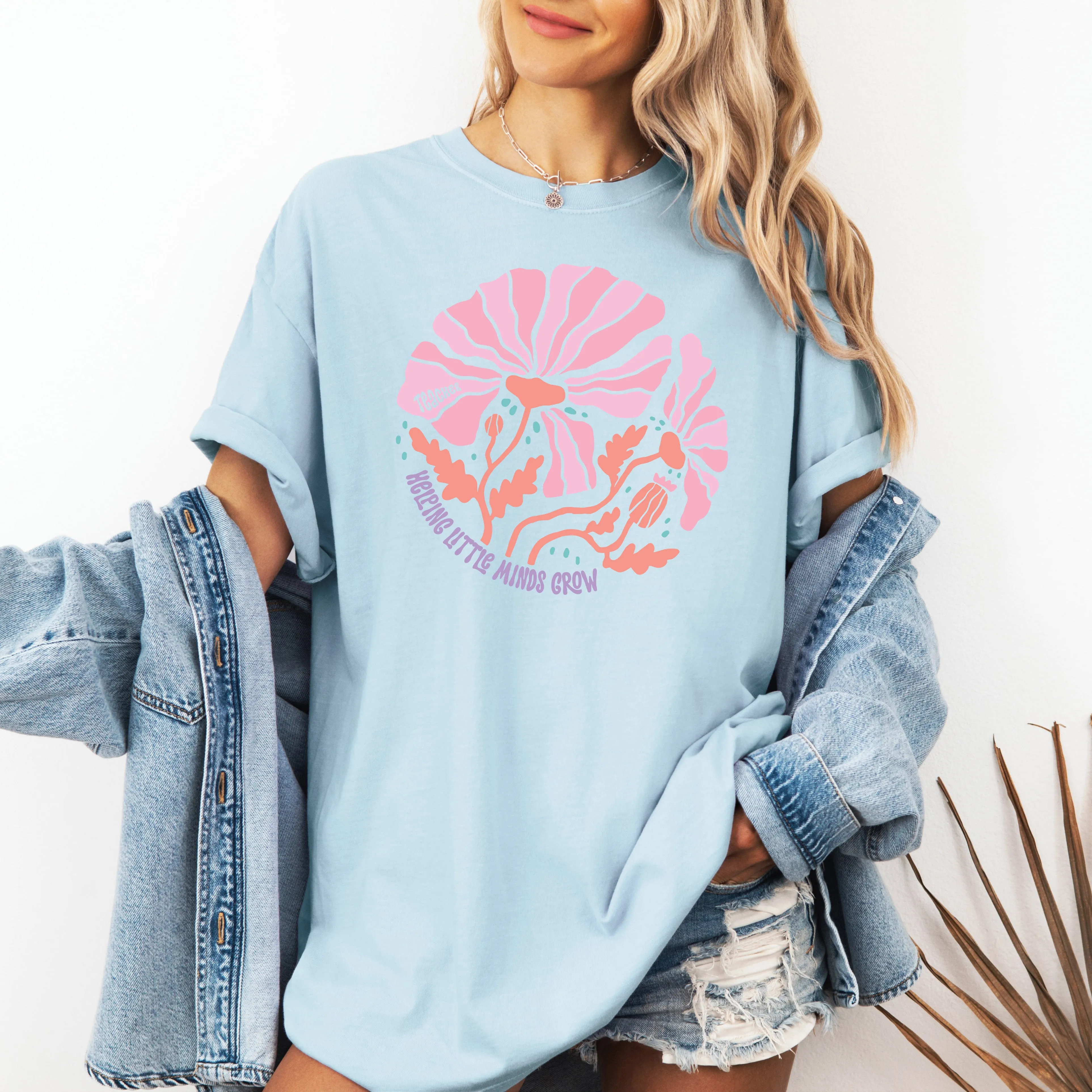 Helping Little Minds, Teacher, Boho, Floral, Back to School, First Day of School, Cute, Teacher Appreciation, Coquette, Comfort Colors T-Shirt sold by Refinery Number One product image thumbnail 4