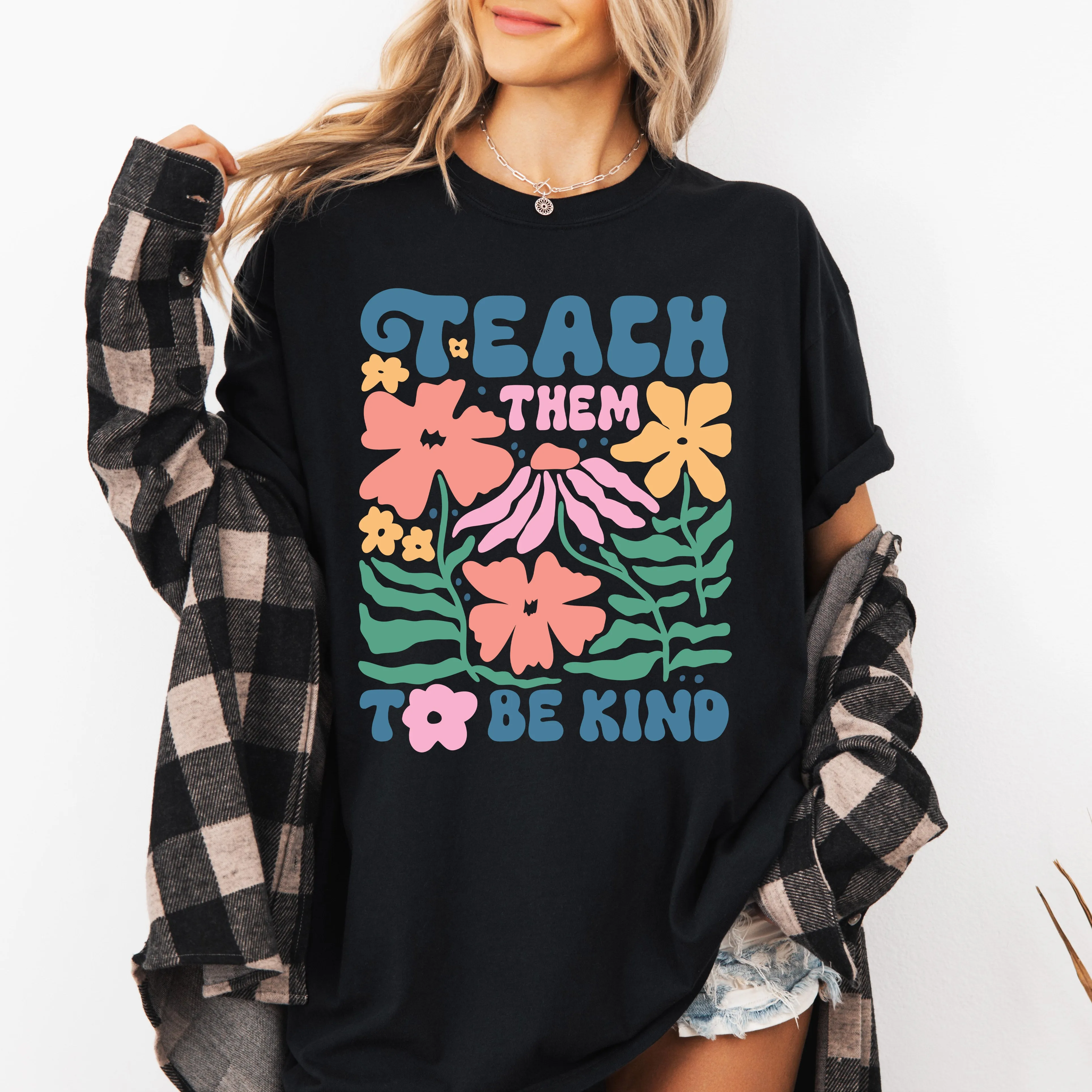 Teach Them To Be Kind Back To School Floral Boho Garden Inspire Confidence Comfort Colors Tee sold by Refinery Number One product image thumbnail 5