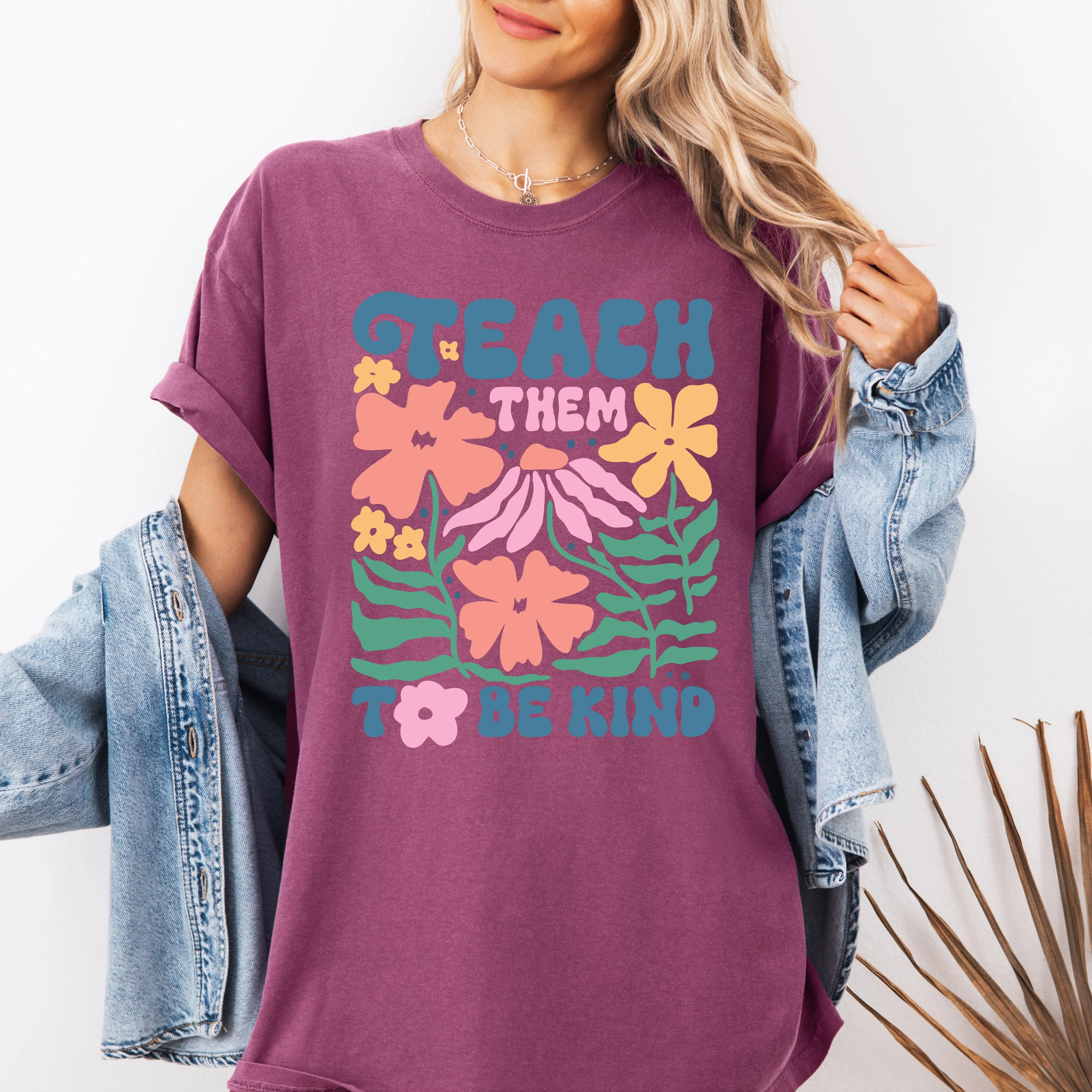 Teach Them To Be Kind Back To School Floral Boho Garden Inspire Confidence Comfort Colors Tee sold by Refinery Number One product image thumbnail 4