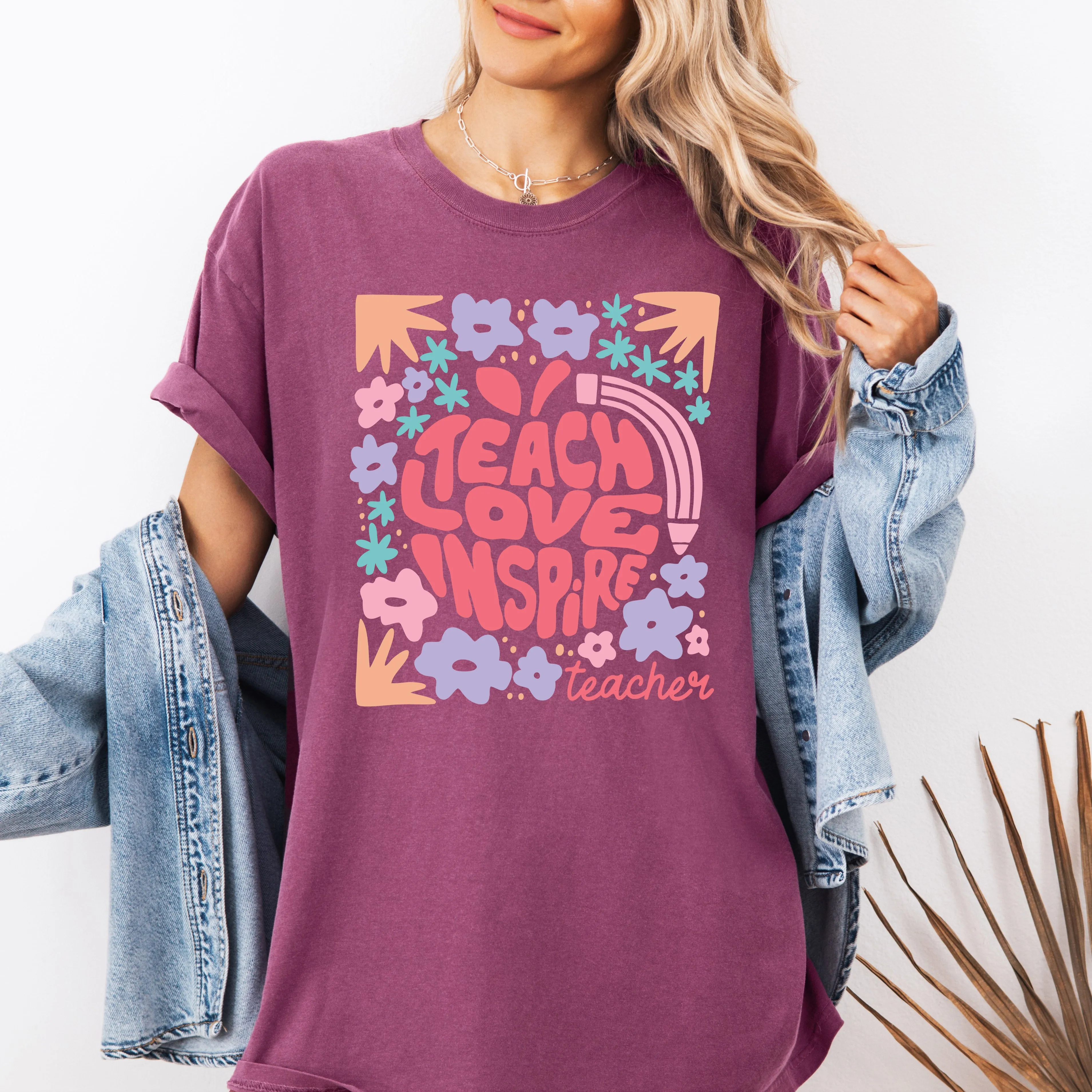 Teach Love Inspire, Teacher, Boho, Floral, Back to School, First Day of School, Cute, Teacher Appreciation, Coquette, Comfort Colors T-Shirt sold by Refinery Number One product image thumbnail 4