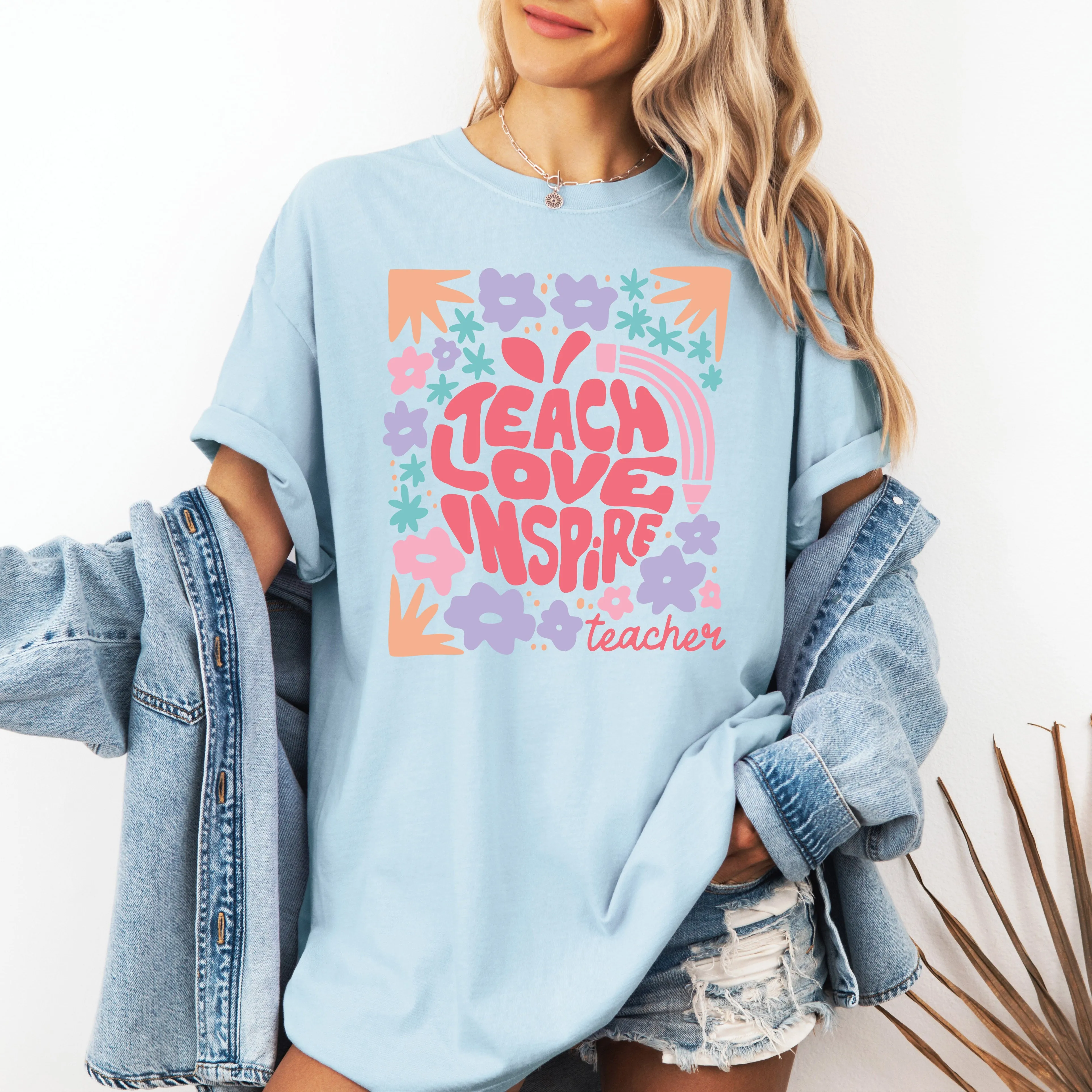 Teach Love Inspire, Teacher, Boho, Floral, Back to School, First Day of School, Cute, Teacher Appreciation, Coquette, Comfort Colors T-Shirt sold by Refinery Number One product image thumbnail 5