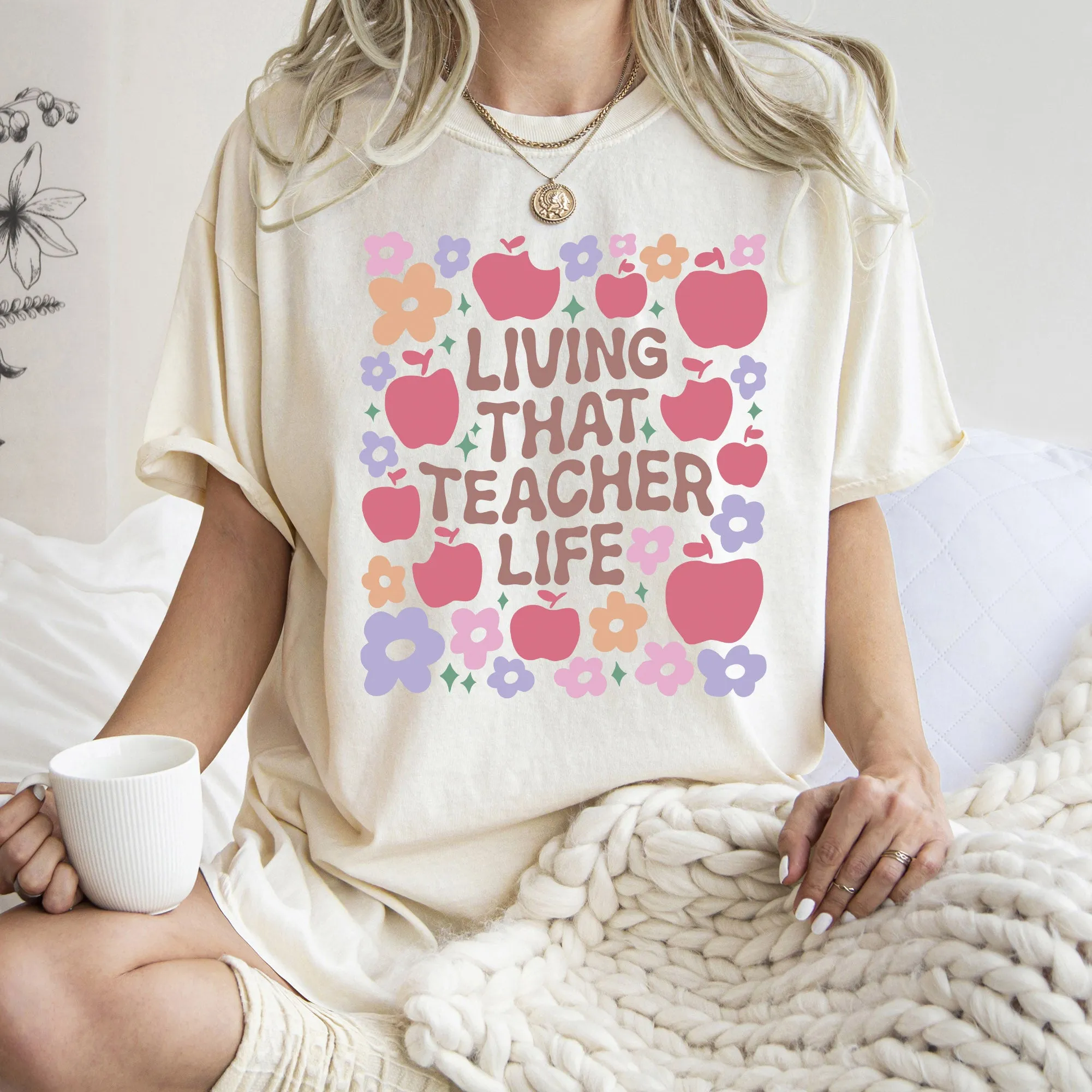 Living That Teacher Life, Boho, Floral, Back to School, First Day of School, Cute, Teacher Appreciation, Coquette, Comfort Colors T-Shirt sold by Refinery Number One product image thumbnail 2