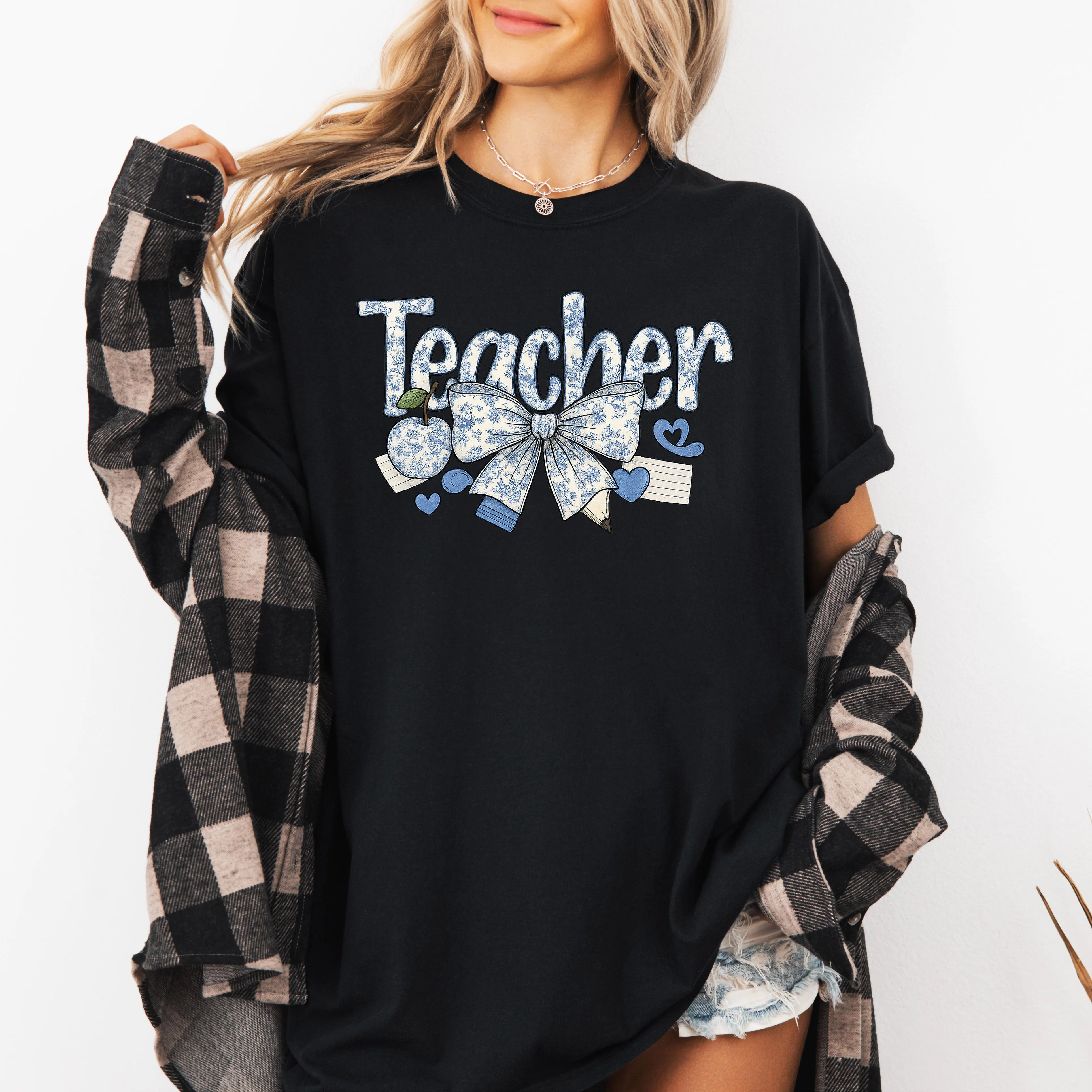 Teacher, Chinoiserie, Bow, Floral, First Day of School, Cute, Teacher Appreciation, Coquette, Comfort Colors T-Shirt sold by Refinery Number One product image thumbnail 5