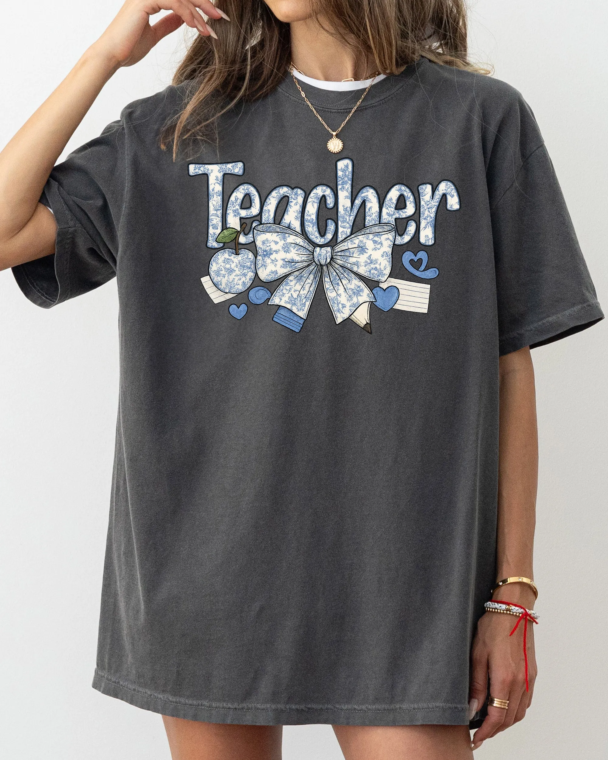 Teacher, Chinoiserie, Bow, Floral, First Day of School, Cute, Teacher Appreciation, Coquette, Comfort Colors T-Shirt sold by Refinery Number One product image thumbnail 2