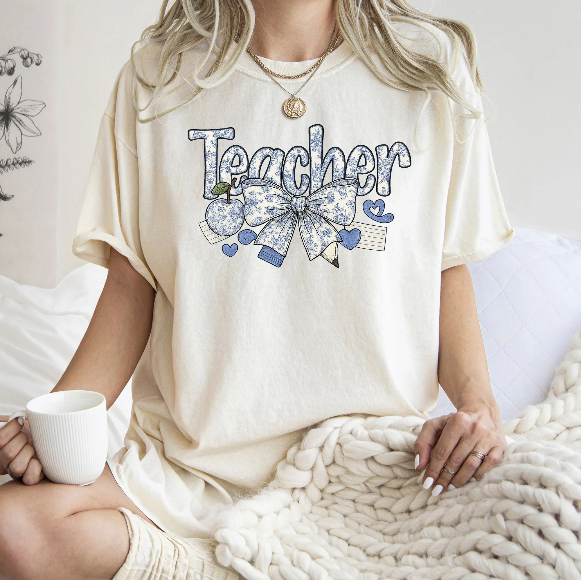 Teacher, Chinoiserie, Bow, Floral, First Day of School, Cute, Teacher Appreciation, Coquette, Comfort Colors T-Shirt sold by Refinery Number One product image thumbnail 4