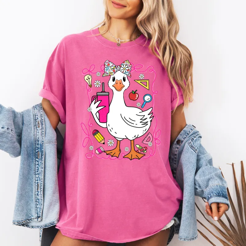 Teacher Goose, Funny, Coffee, First Day of School, Cute, Teacher Appreciation, Coquette, Comfort Colors T-Shirt sold by Refinery Number One