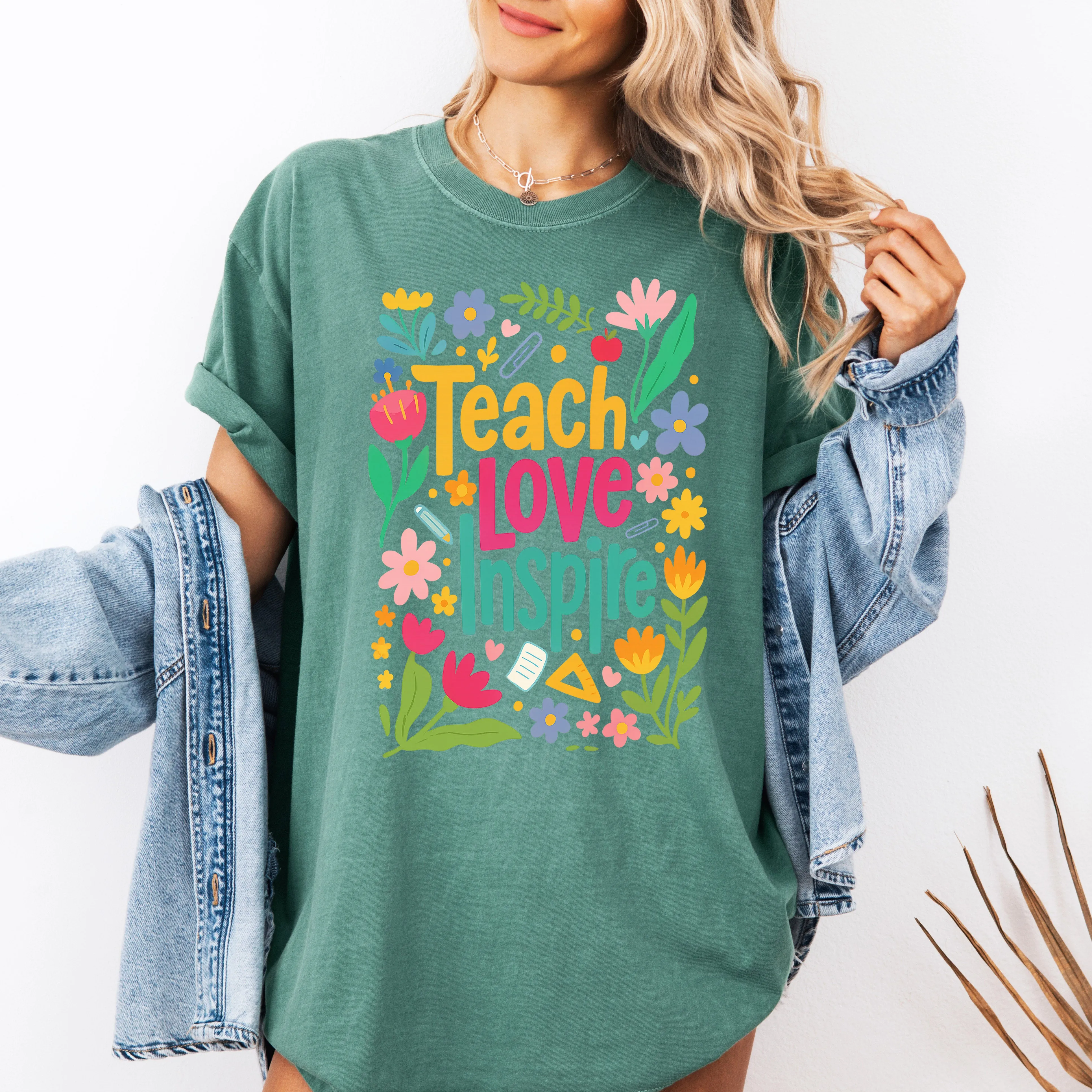 Teach Love Inspire, Floral, Boho, Retro, First Day of School, Cute, Teacher Appreciation, Coquette, Comfort Colors T-Shirt sold by Refinery Number One product image thumbnail 4