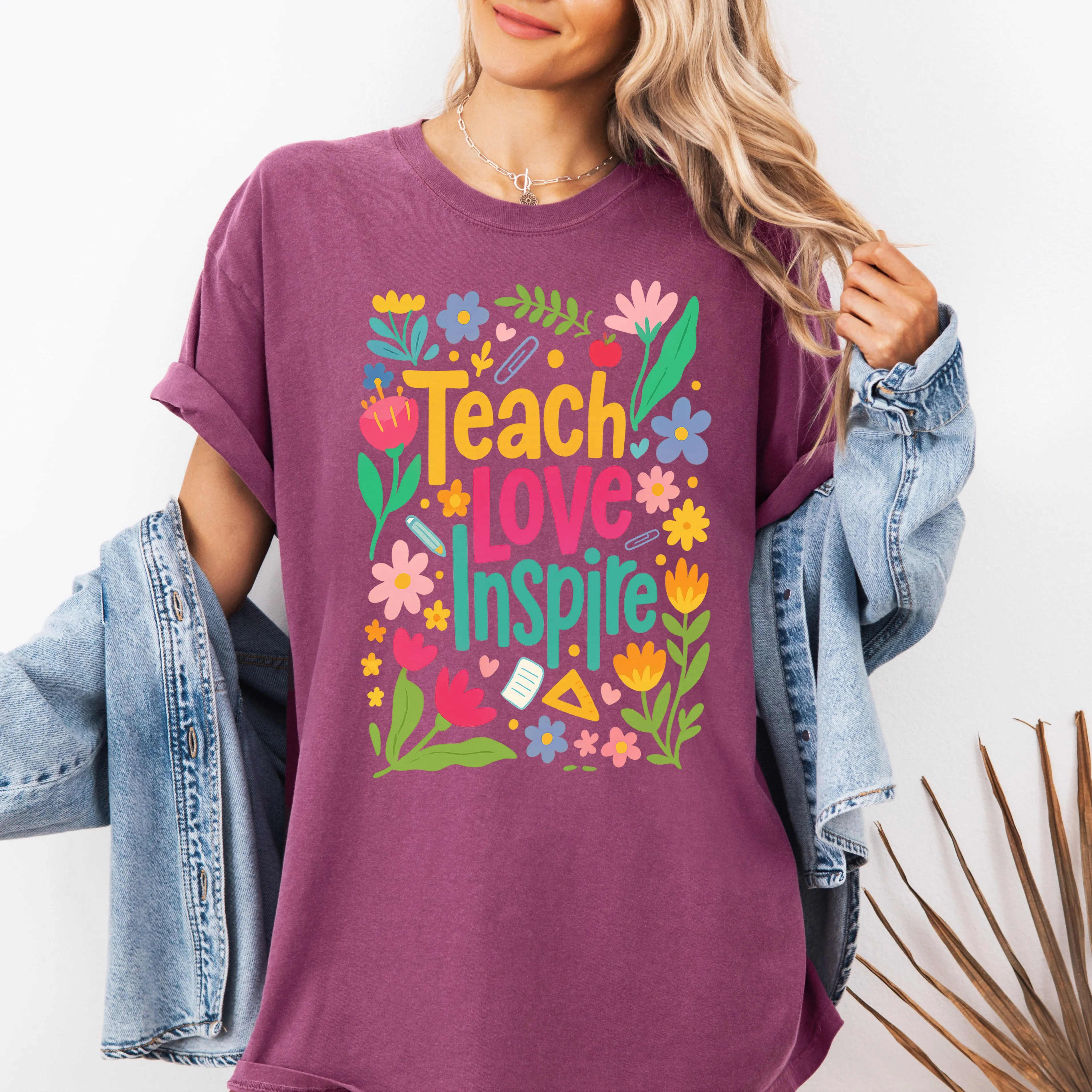 Teach Love Inspire, Floral, Boho, Retro, First Day of School, Cute, Teacher Appreciation, Coquette, Comfort Colors T-Shirt sold by Refinery Number One product image thumbnail 5