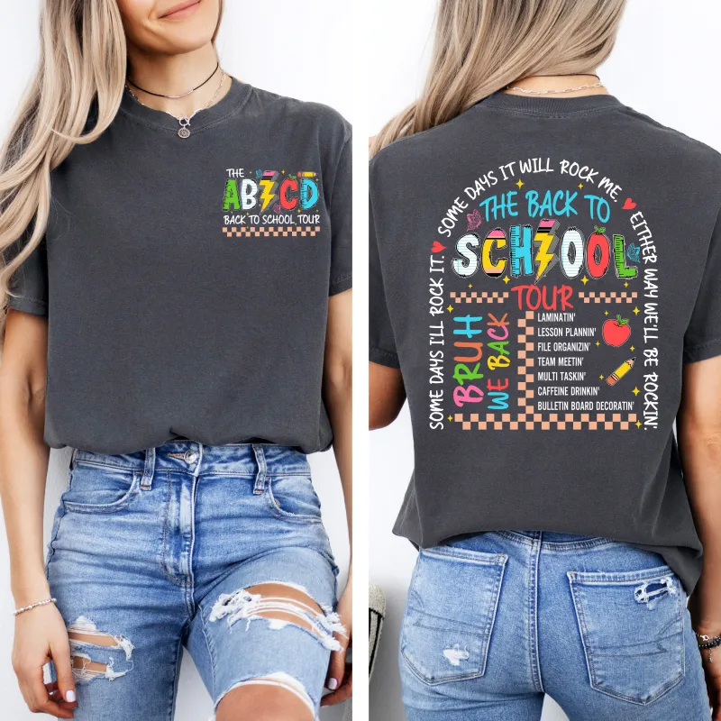 ABCD Back To School Tour, Teacher, Front and Back, First Day of School, Cute, Teacher Appreciation, Coquette, Comfort Colors T-Shirt sold by Refinery Number One