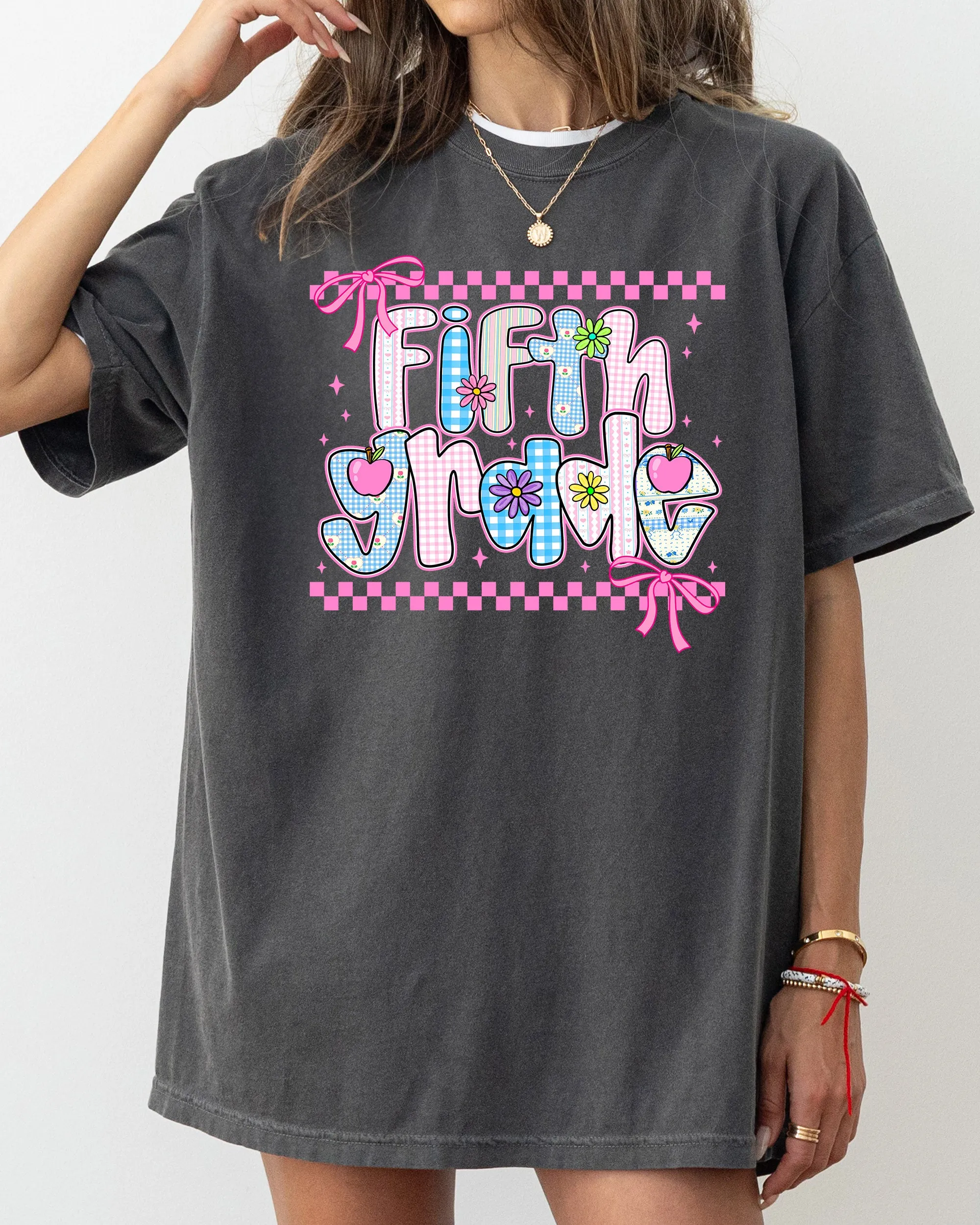 Fifth Grade Teacher, Retro, Checkered, Back to School, First Day of School, Cute, Teacher Appreciation, Coquette, Comfort Colors T-Shirt sold by Refinery Number One product image thumbnail 5