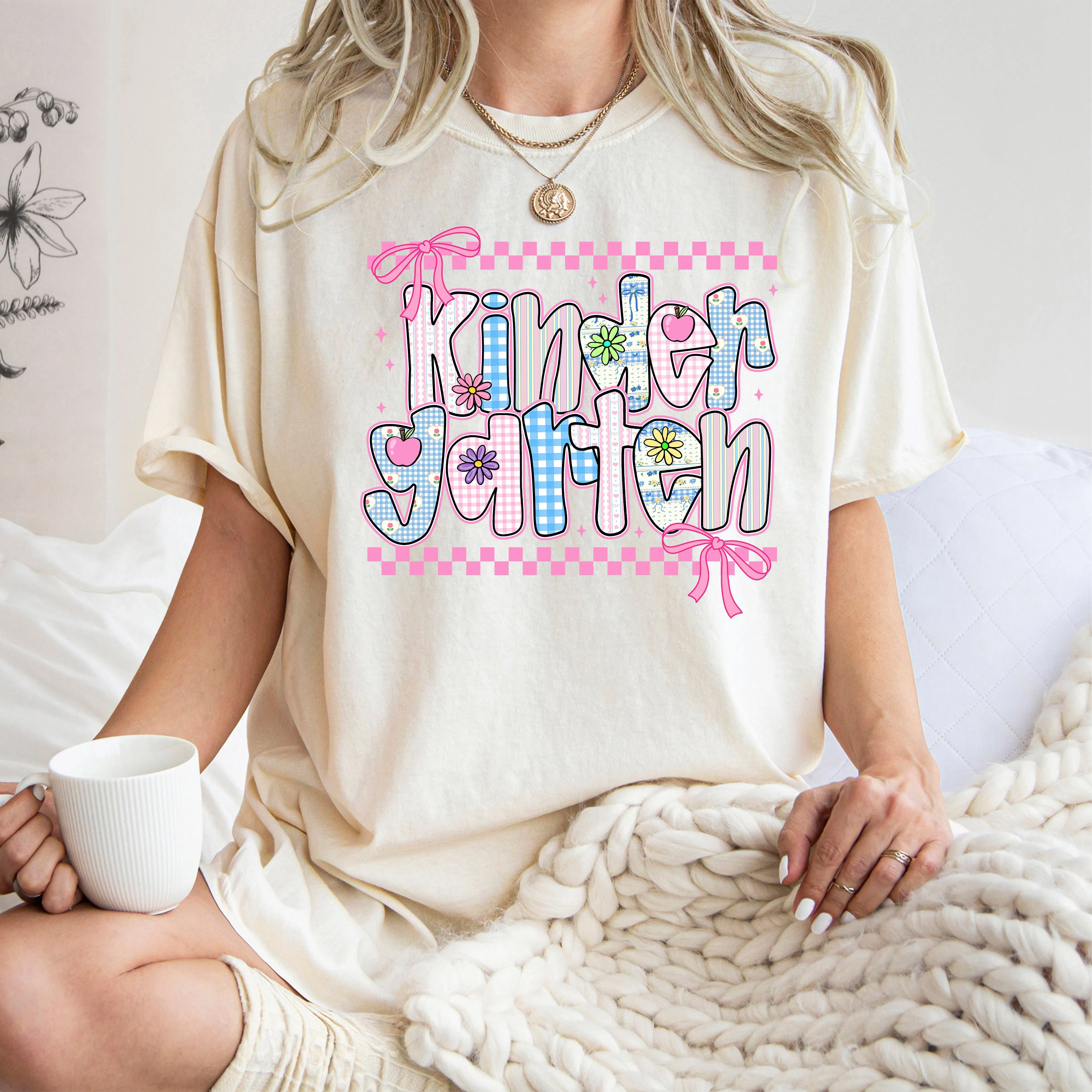 Kindergarten Teacher, Retro, Checkered, Back to School, First Day of School, Cute, Teacher Appreciation, Coquette, Comfort Colors T-Shirt sold by Refinery Number One product image thumbnail 4