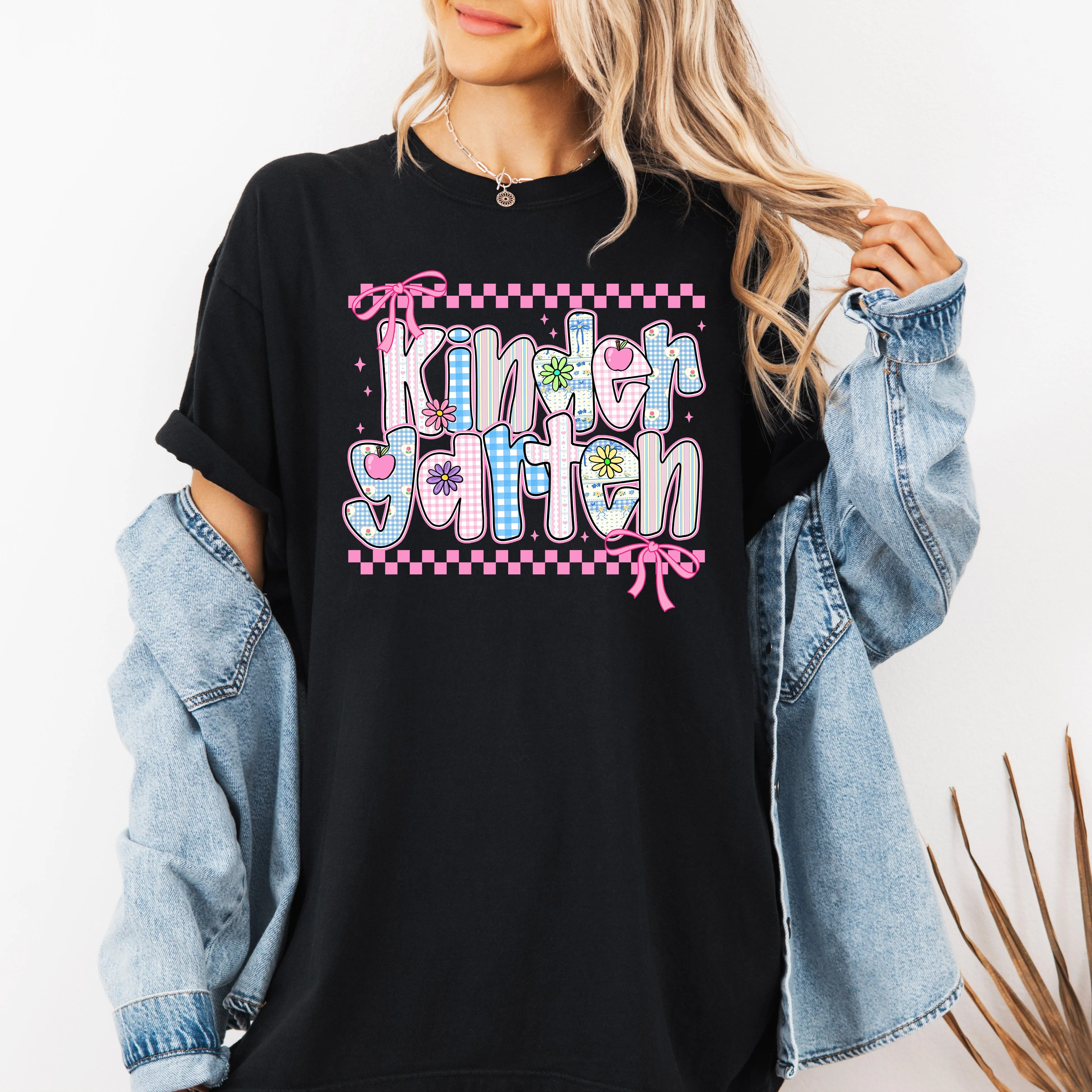Kindergarten Teacher, Retro, Checkered, Back to School, First Day of School, Cute, Teacher Appreciation, Coquette, Comfort Colors T-Shirt sold by Refinery Number One product image thumbnail 3