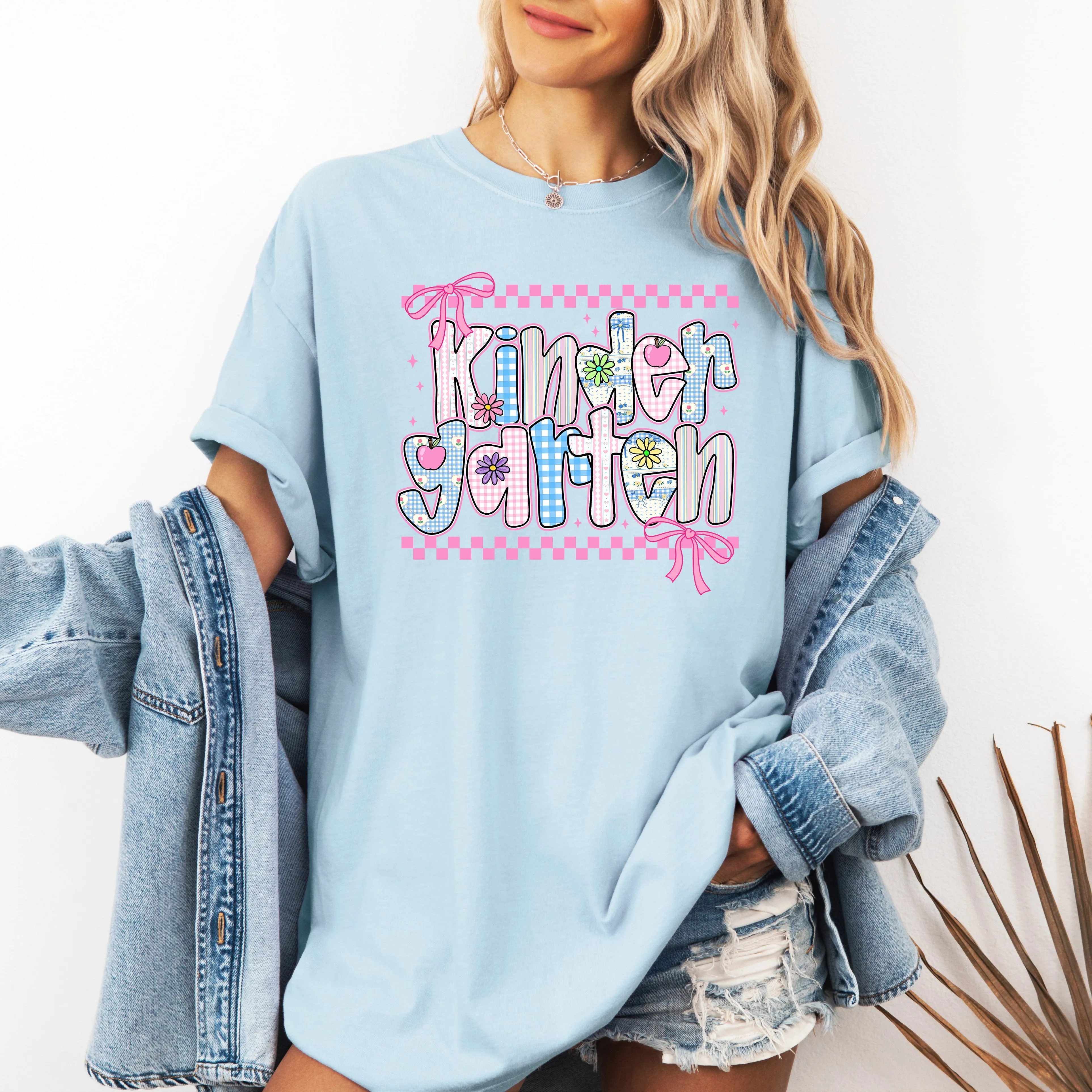 Kindergarten Teacher, Retro, Checkered, Back to School, First Day of School, Cute, Teacher Appreciation, Coquette, Comfort Colors T-Shirt sold by Refinery Number One