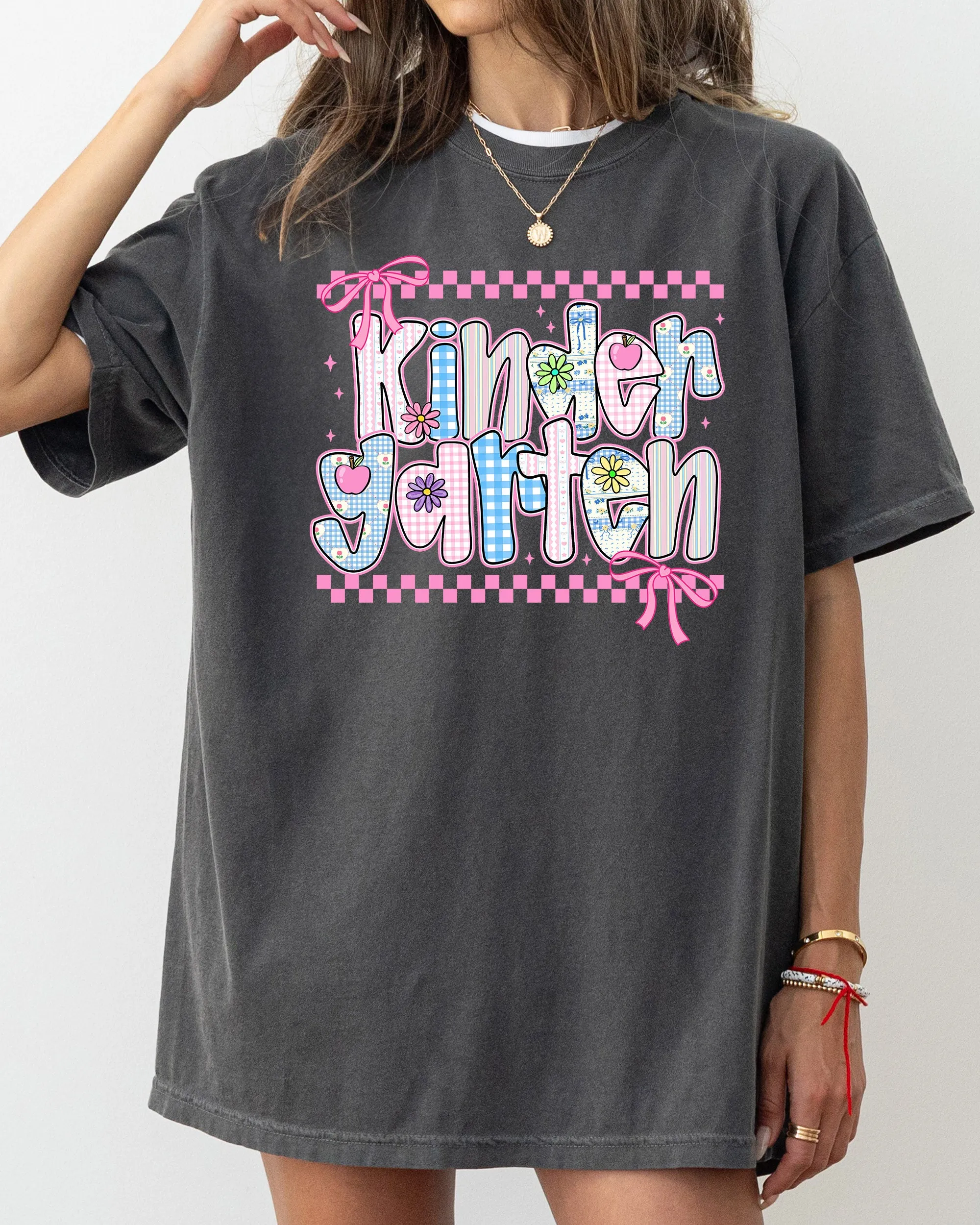 Kindergarten Teacher, Retro, Checkered, Back to School, First Day of School, Cute, Teacher Appreciation, Coquette, Comfort Colors T-Shirt sold by Refinery Number One product image thumbnail 5