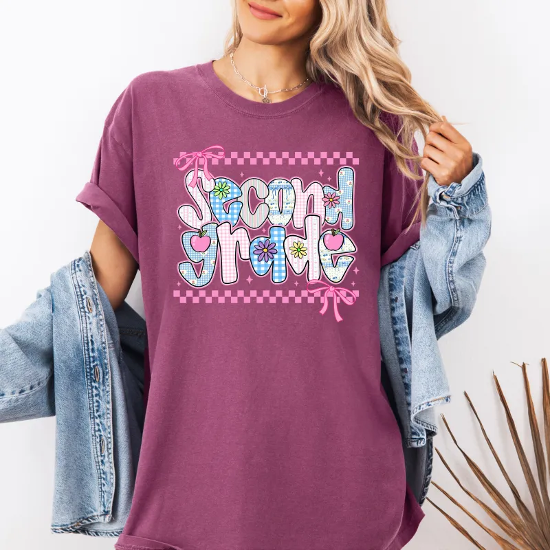 Second Grade Teacher, Retro, Checkered, Back to School, First Day of School, Cute, Teacher Appreciation, Coquette, Comfort Colors T-Shirt sold by Refinery Number One