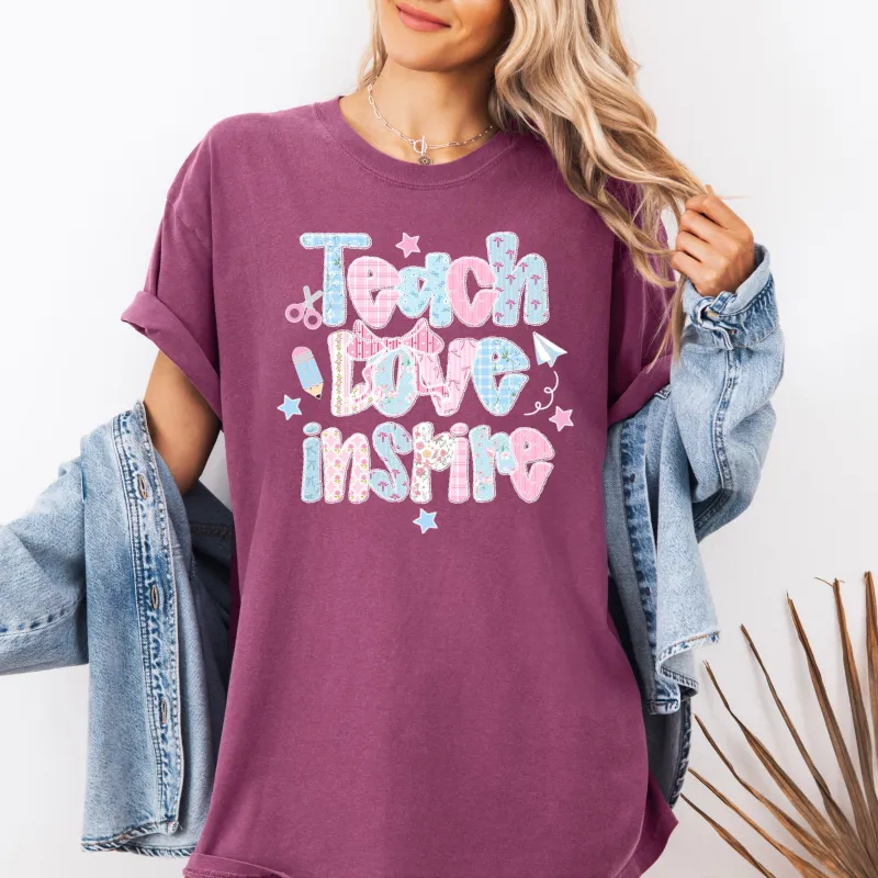 Teach Love Inspire, Pastel, Teacher, Back to School, First Day of School, Cute, Teacher Appreciation, Coquette, Comfort Colors T-Shirt sold by Refinery Number One