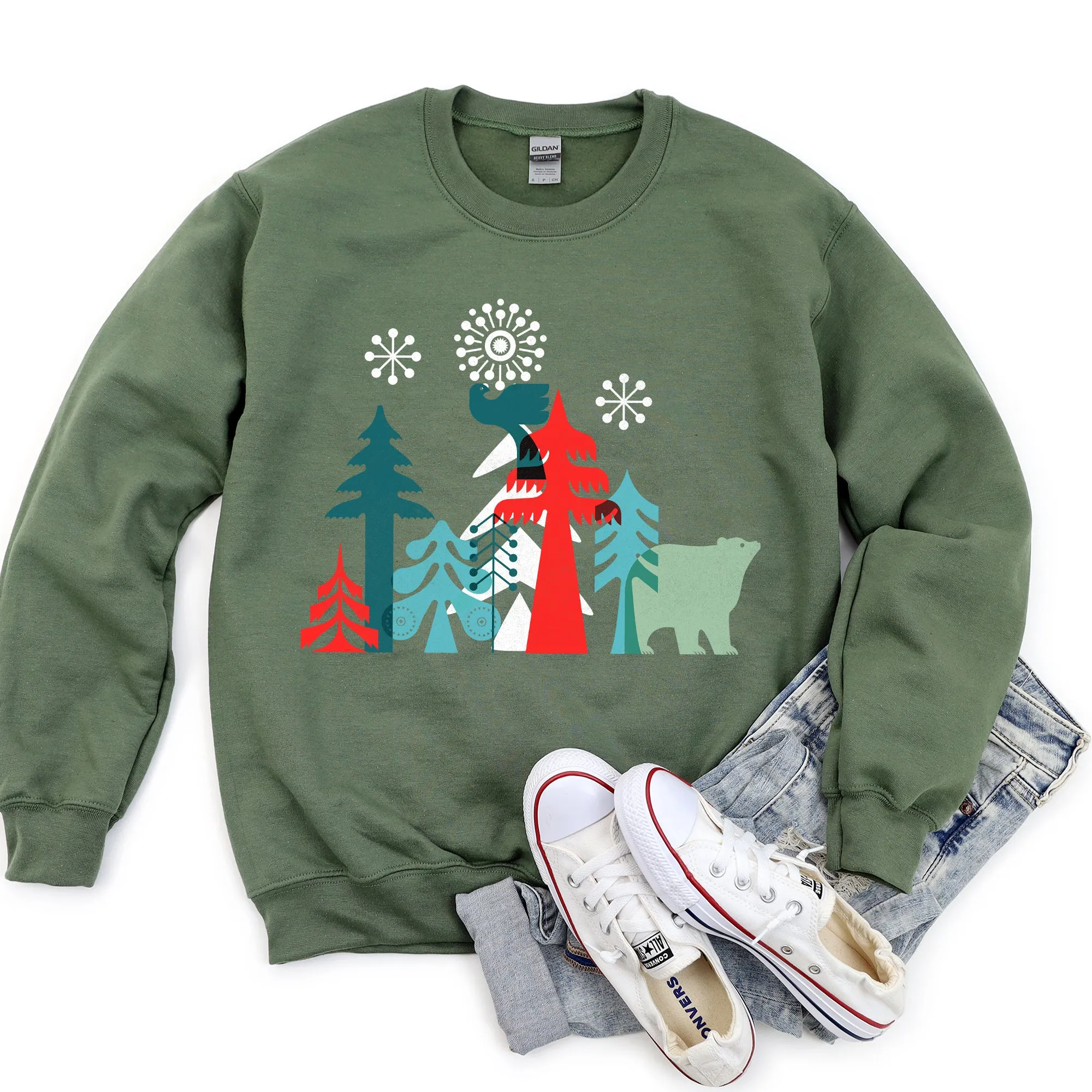Christmas Folk Art Polar Bear Sweatshirt sold by Refinery Number One product image thumbnail 5