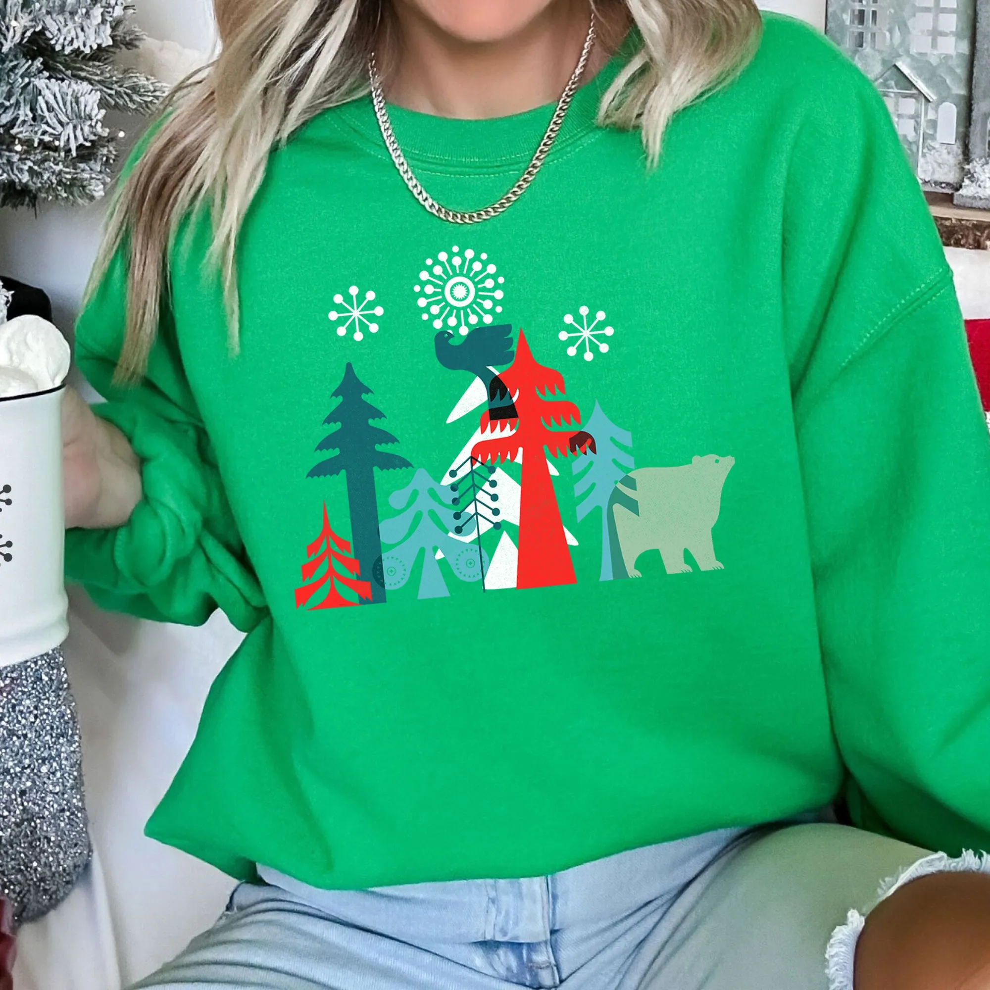 Christmas Folk Art Polar Bear Sweatshirt sold by Refinery Number One product image thumbnail 4
