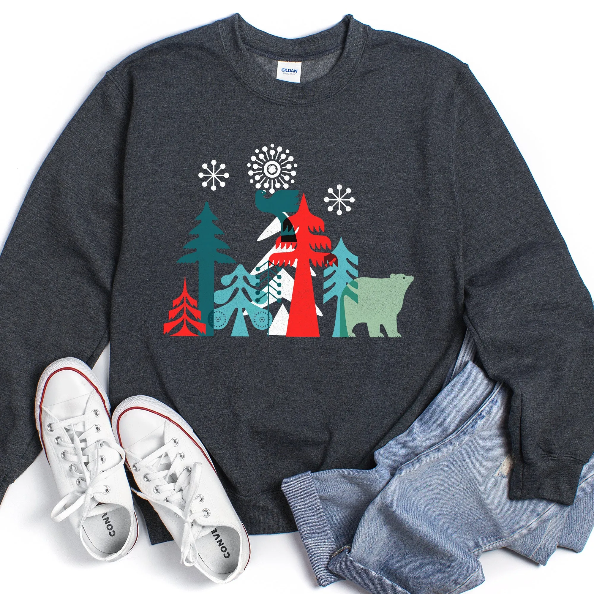 Christmas Folk Art Polar Bear Sweatshirt sold by Refinery Number One product image thumbnail 2