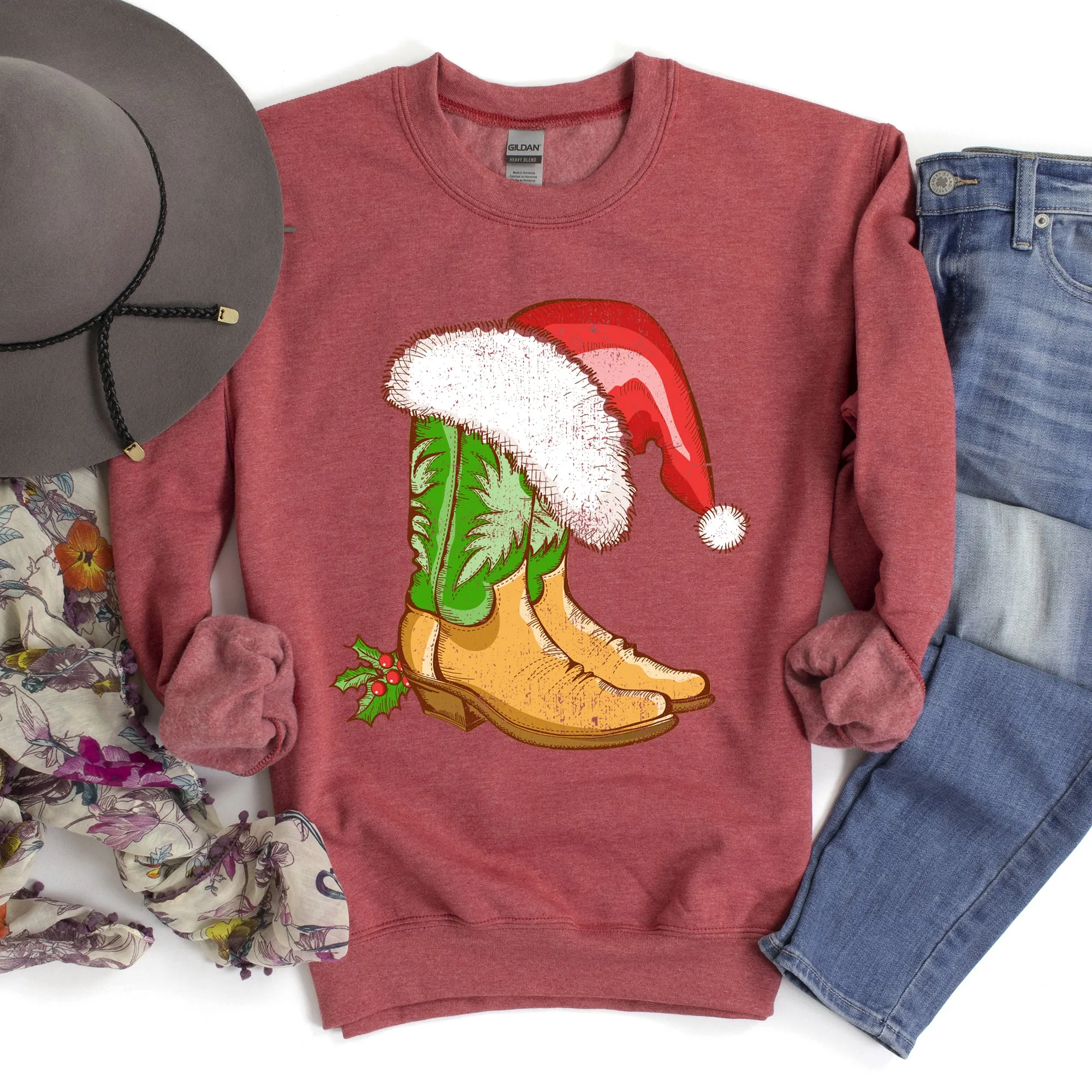 Country Christmas Cowboy Boots Cozy Fleece Western Holiday Graphic Print Sweatshirt sold by Refinery Number One product image thumbnail 4