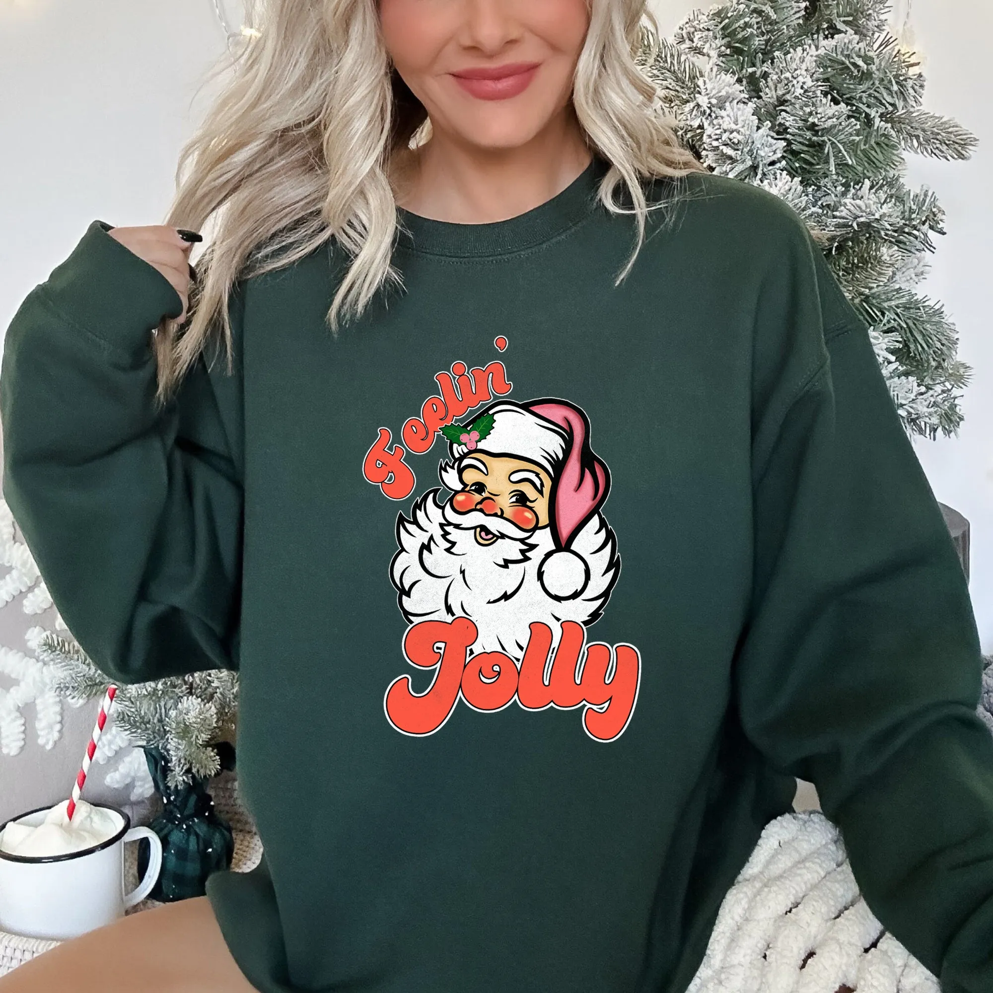 Feeling Jolly Retro Santa Christmas Sweatshirt sold by Refinery Number One product image thumbnail 2