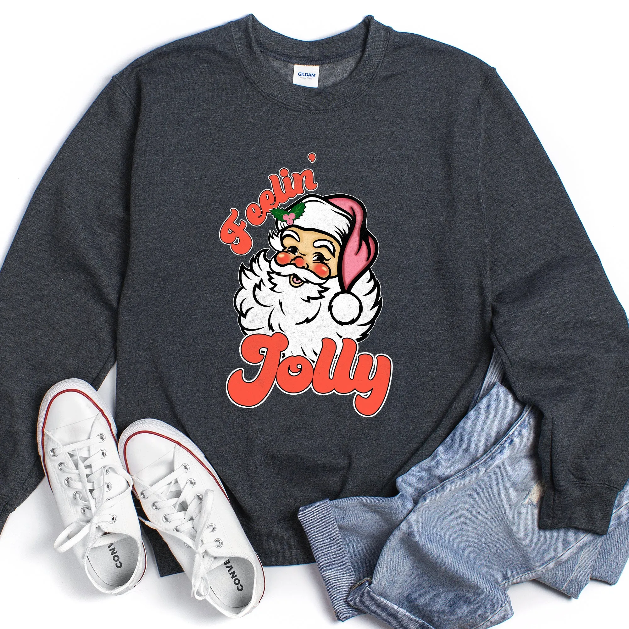 Feeling Jolly Retro Santa Christmas Sweatshirt sold by Refinery Number One product image thumbnail 3