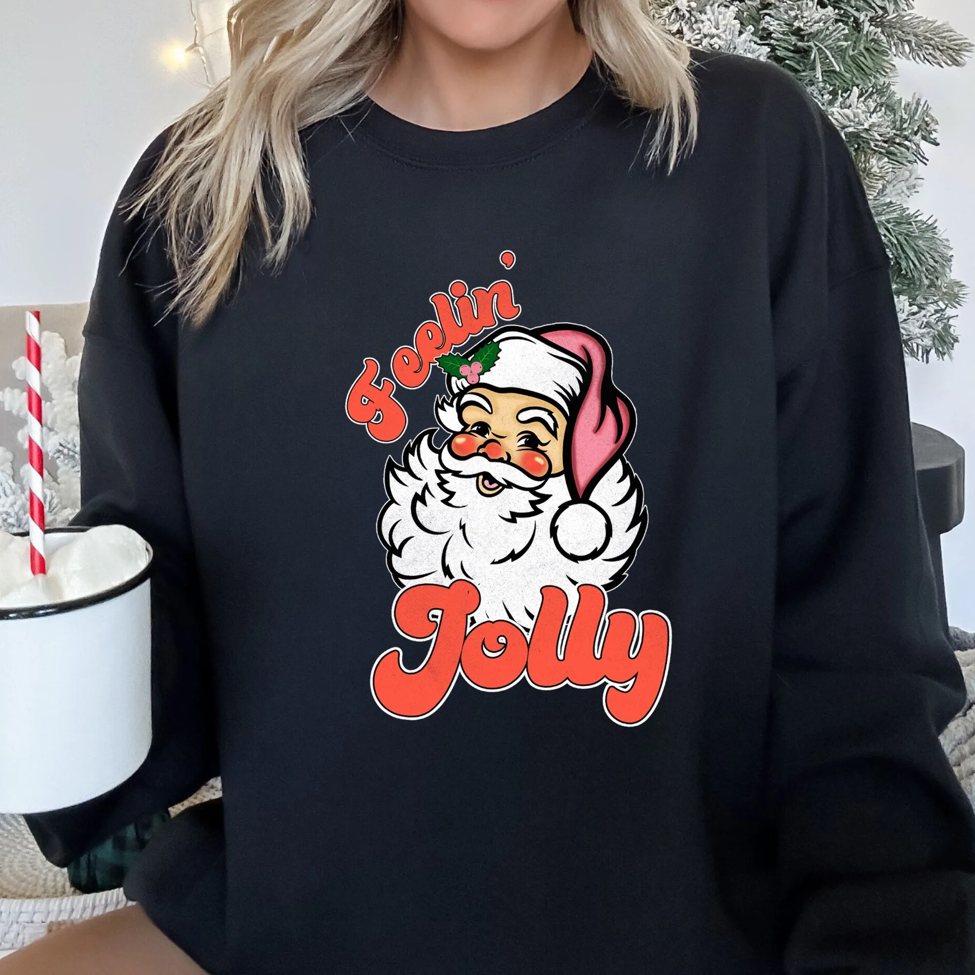 Feeling Jolly Retro Santa Christmas Sweatshirt sold by Refinery Number One
