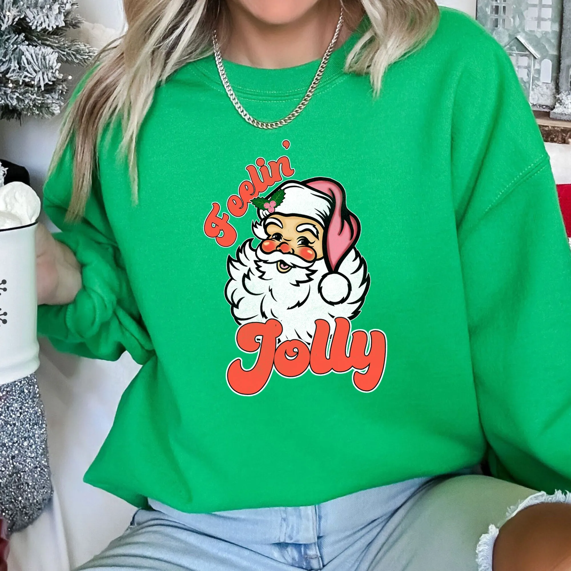 Feeling Jolly Retro Santa Christmas Sweatshirt sold by Refinery Number One product image thumbnail 4