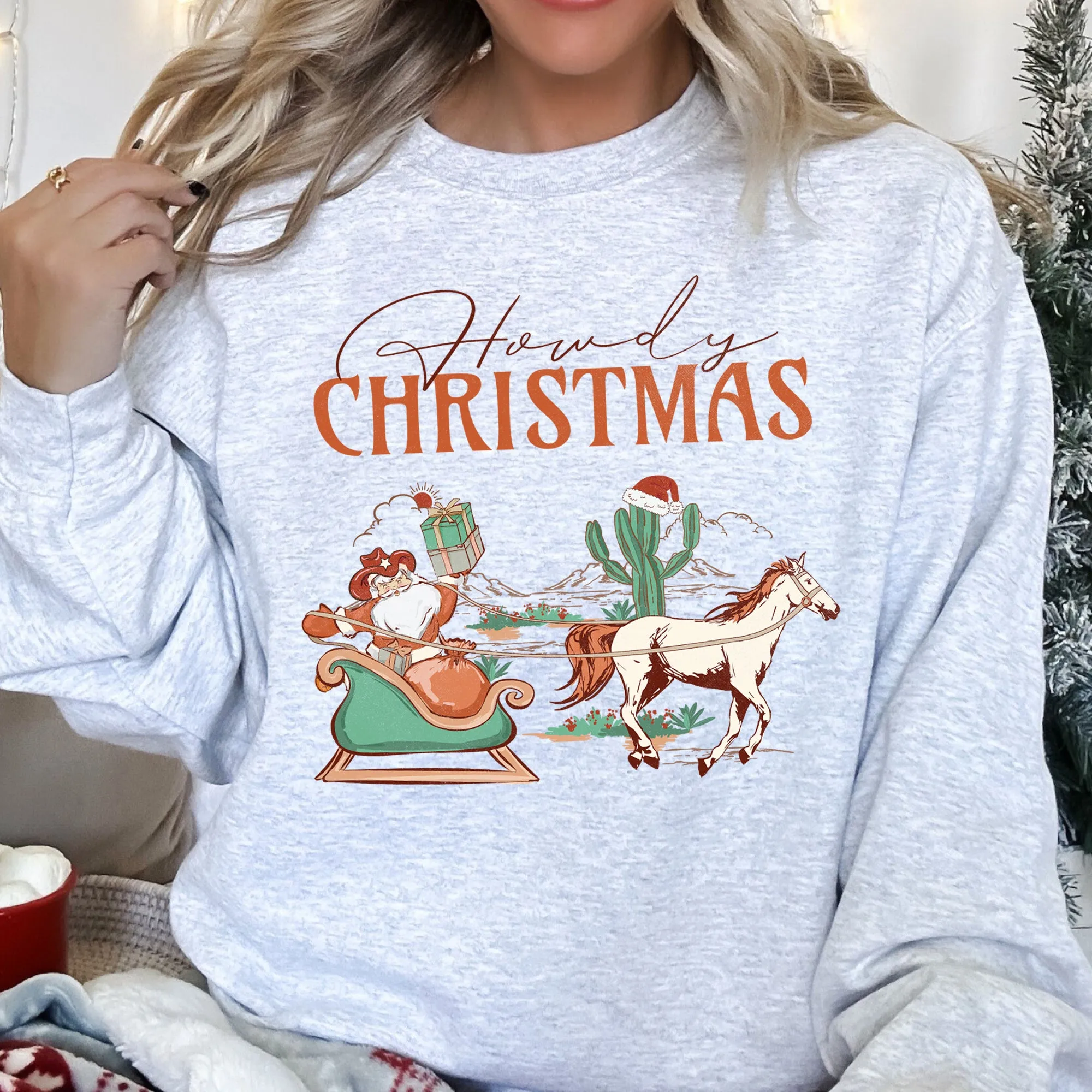 Howdy Christmas, Santa Cowboy, Horse Sweatshirt sold by Refinery Number One product image thumbnail 5