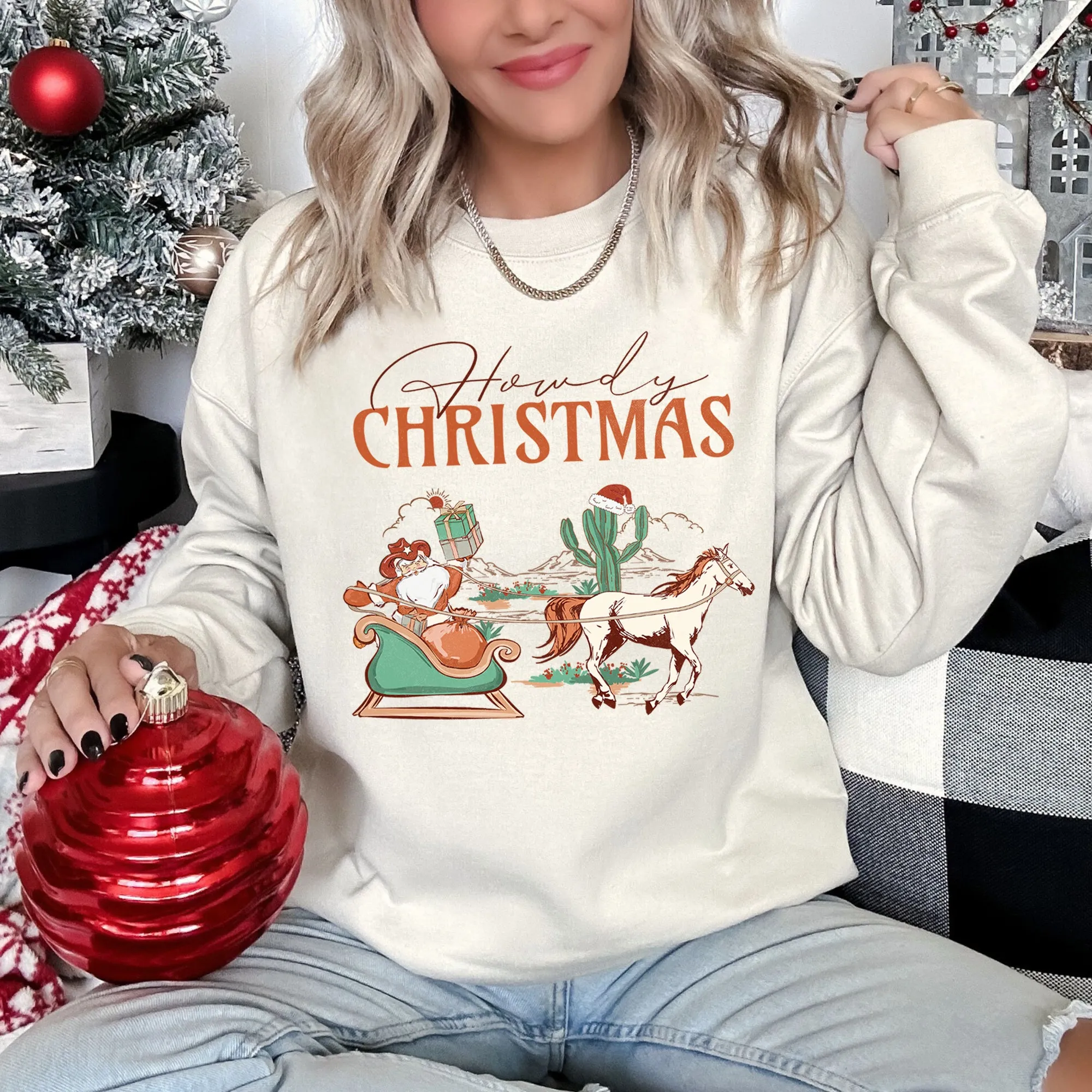 Howdy Christmas, Santa Cowboy, Horse Sweatshirt sold by Refinery Number One product image thumbnail 3