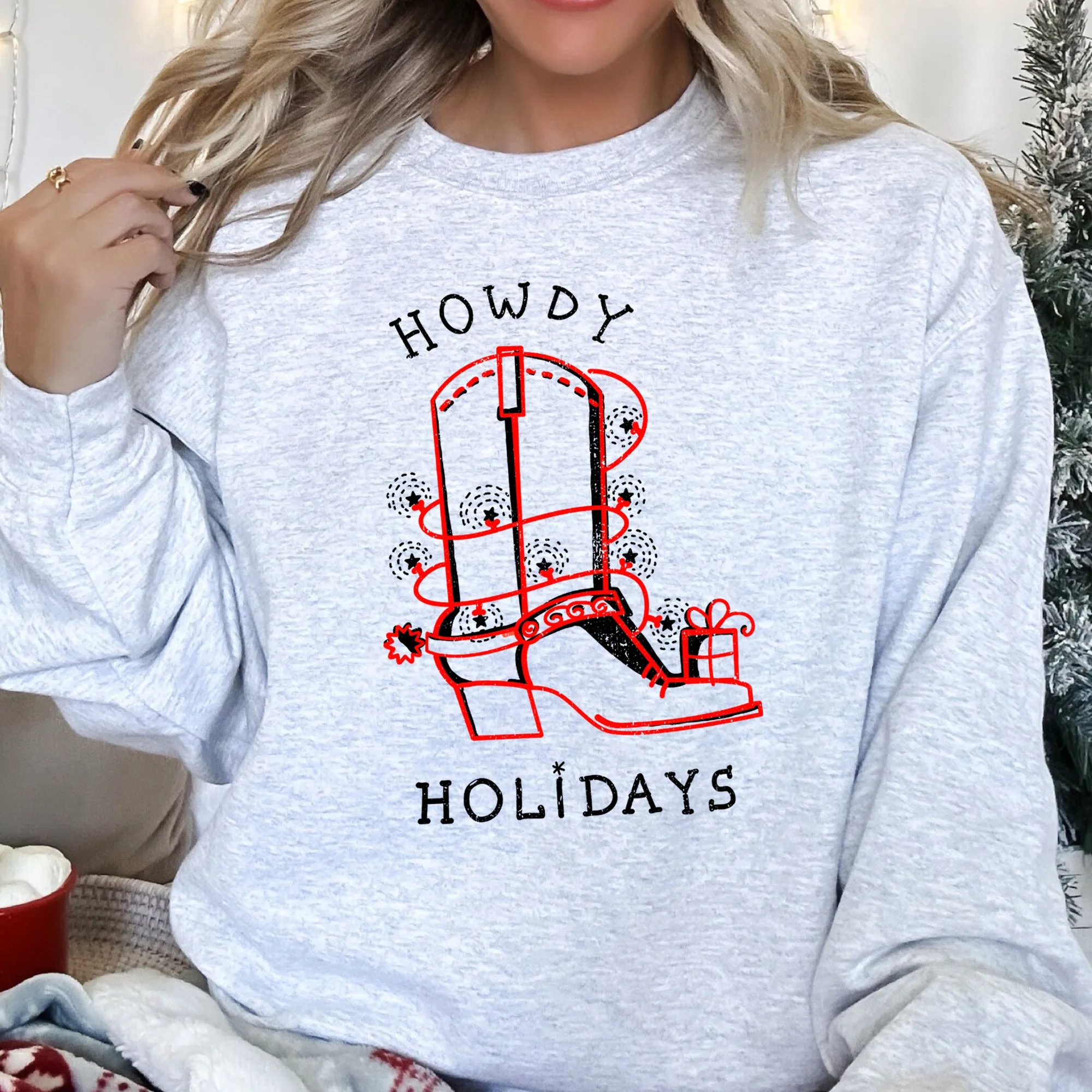 Howdy Holidays Christmas Cowboy Boot Western Holiday Spirit Graphic Festive Sweatshirt sold by Refinery Number One product image thumbnail 5