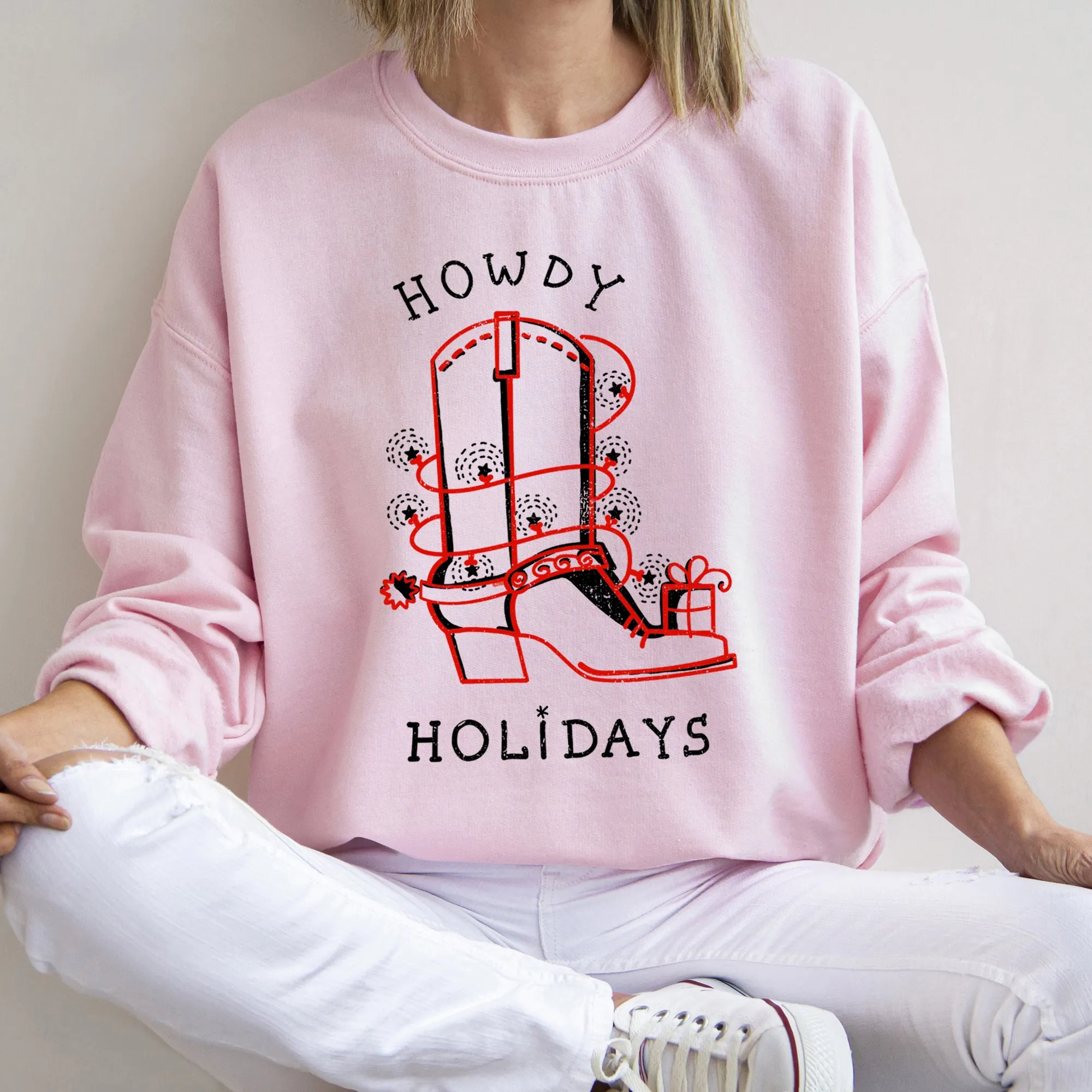 Howdy Holidays Christmas Cowboy Boot Western Holiday Spirit Graphic Festive Sweatshirt sold by Refinery Number One product image thumbnail 2