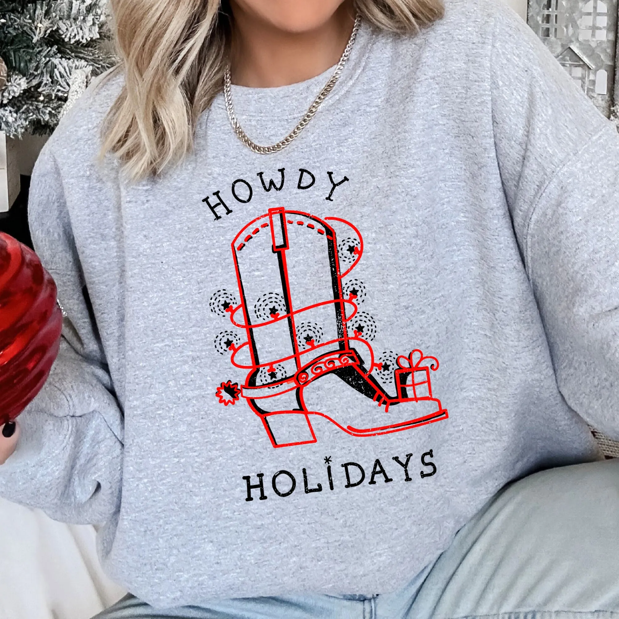 Howdy Holidays Christmas Cowboy Boot Western Holiday Spirit Graphic Festive Sweatshirt sold by Refinery Number One product image thumbnail 4
