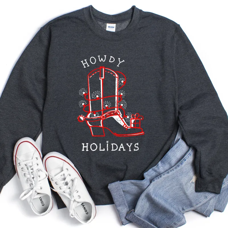 Howdy Holidays, Christmas Cowboy Boot Sweatshirt sold by Refinery Number One