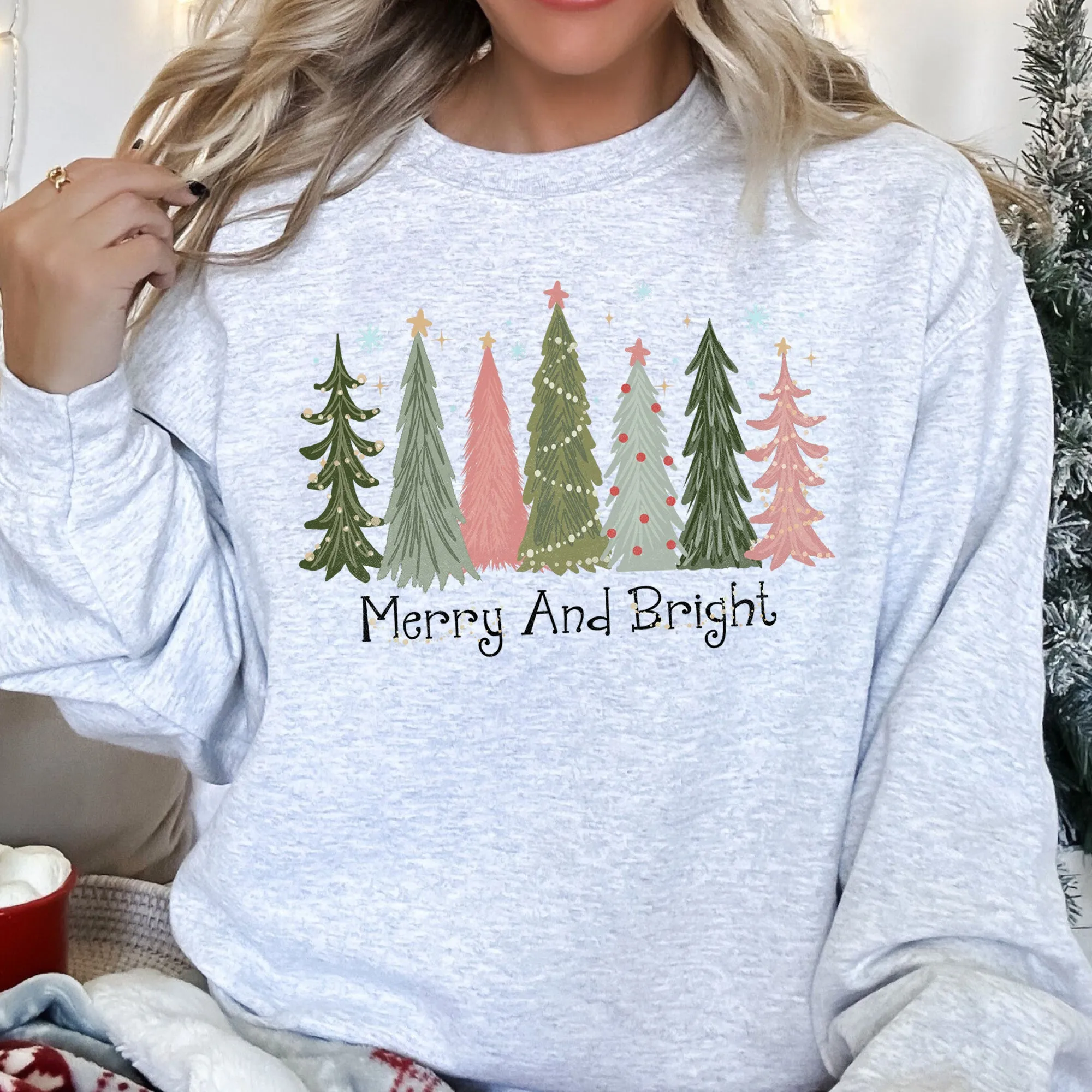 Merry and Bright Christmas Trees Sweatshirt sold by Refinery Number One product image thumbnail 5