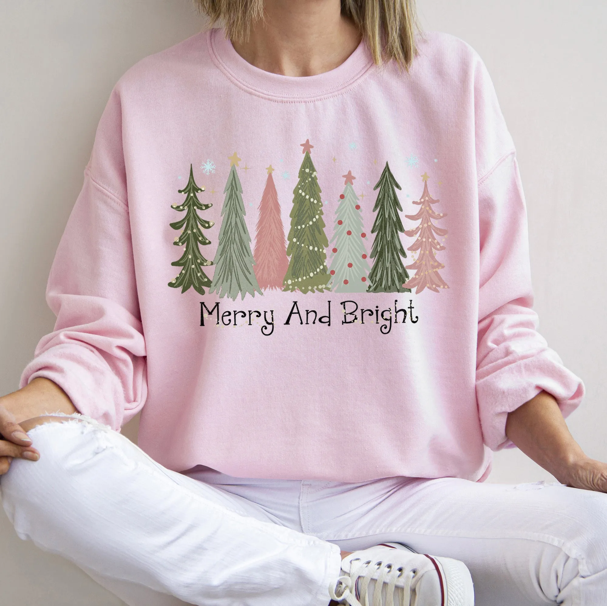 Merry and Bright Christmas Trees Sweatshirt sold by Refinery Number One product image thumbnail 2