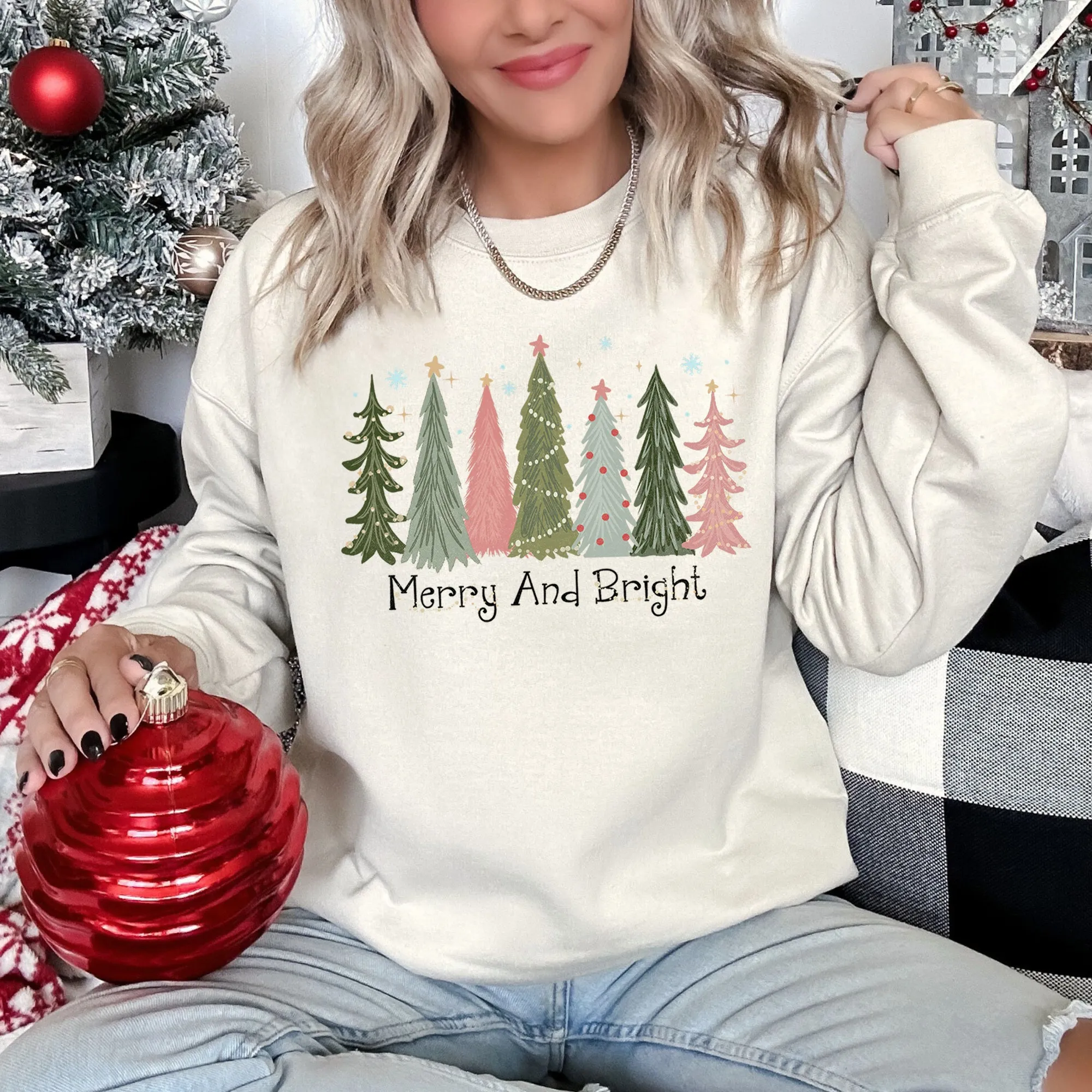 Merry and Bright Christmas Trees Sweatshirt sold by Refinery Number One product image thumbnail 3