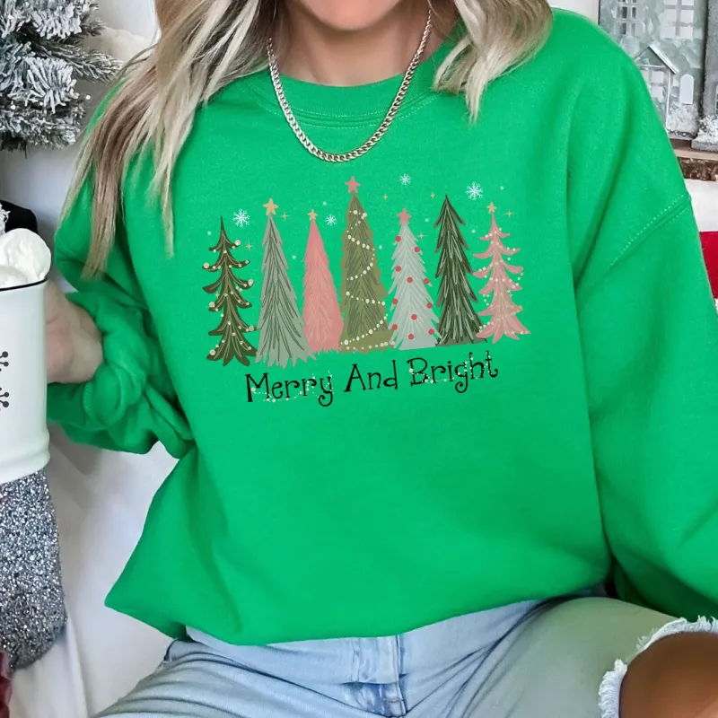 Merry and Bright Christmas Trees Sweatshirt sold by Refinery Number One