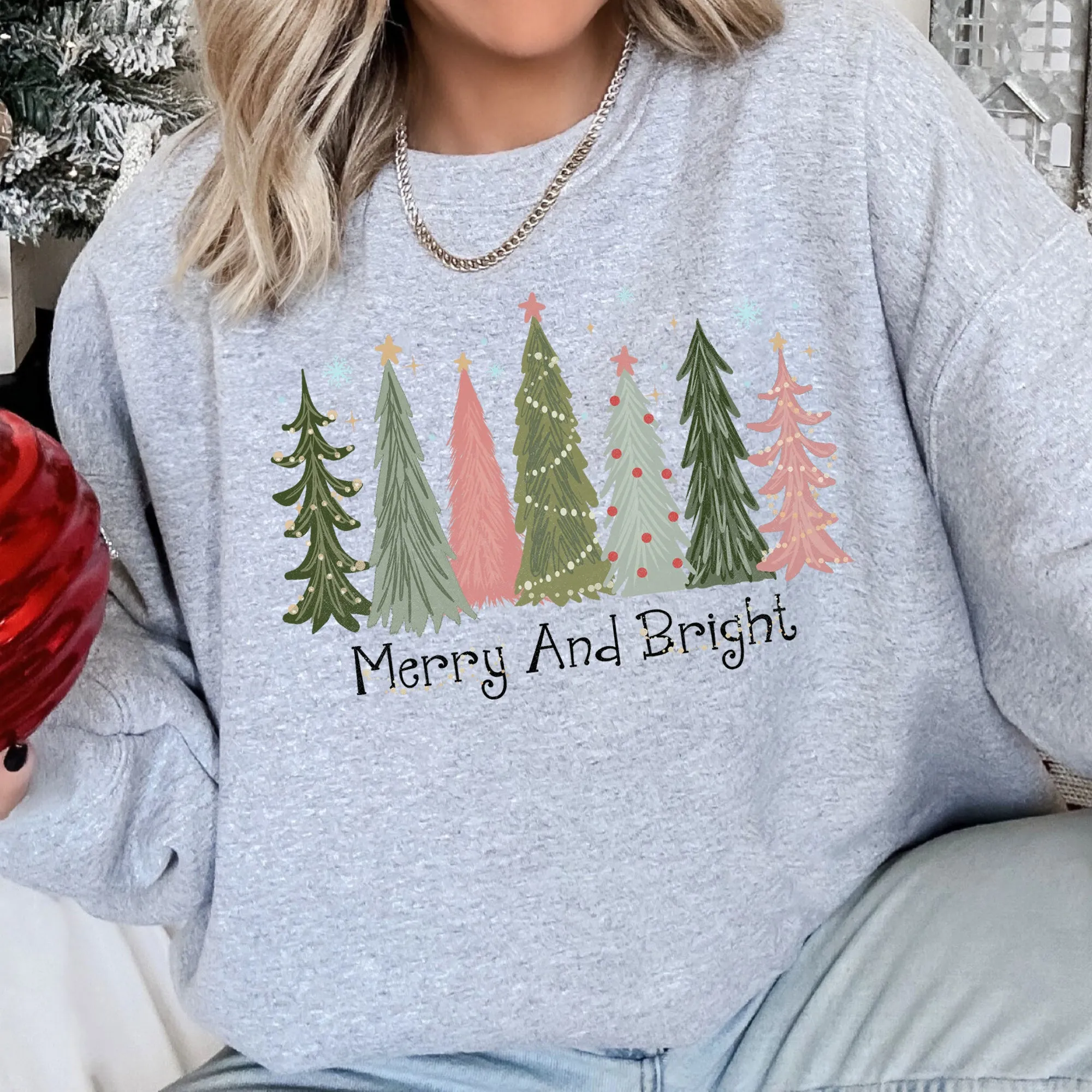 Merry and Bright Christmas Trees Sweatshirt sold by Refinery Number One product image thumbnail 4