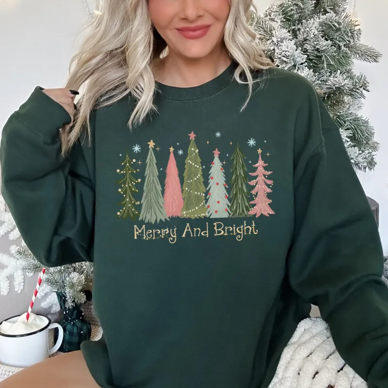 Merry and Bright, Christmas Trees Sweatshirt sold by Refinery Number One