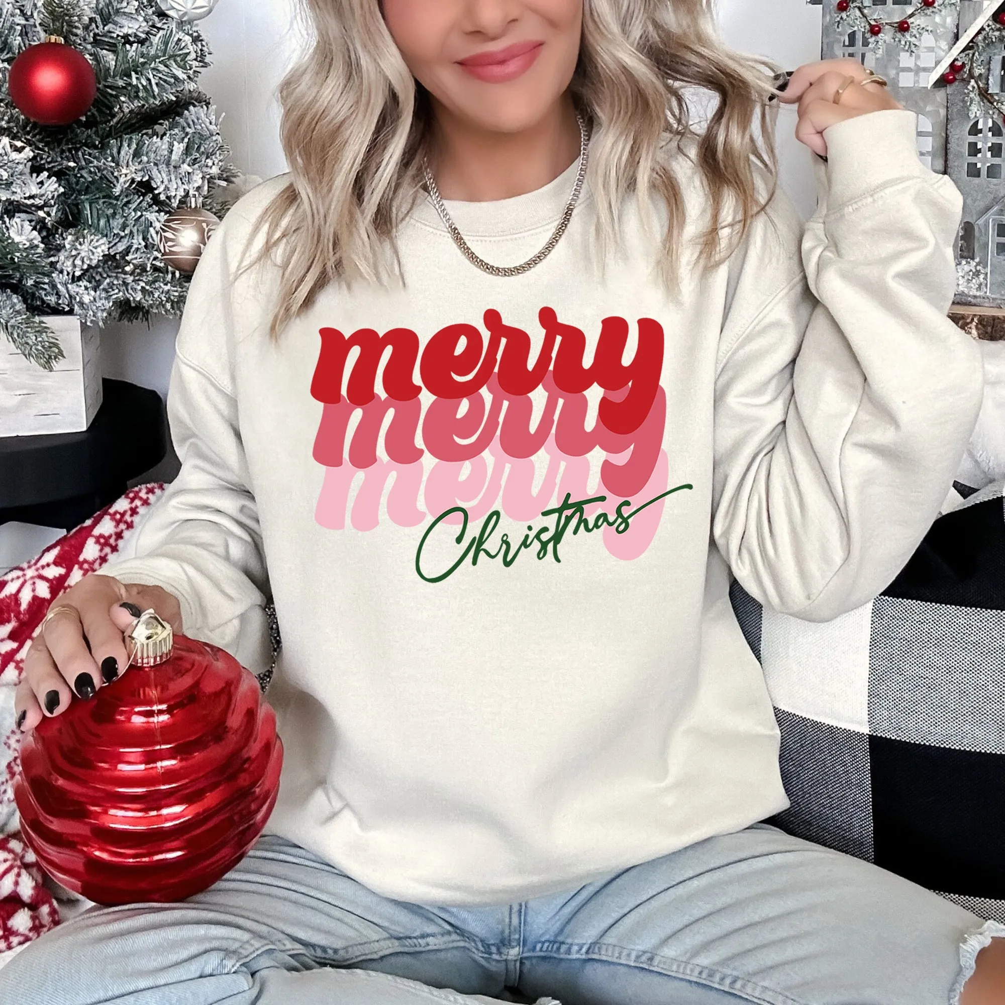 Merry Christmas Retro Text Sweatshirt sold by Refinery Number One product image thumbnail 4